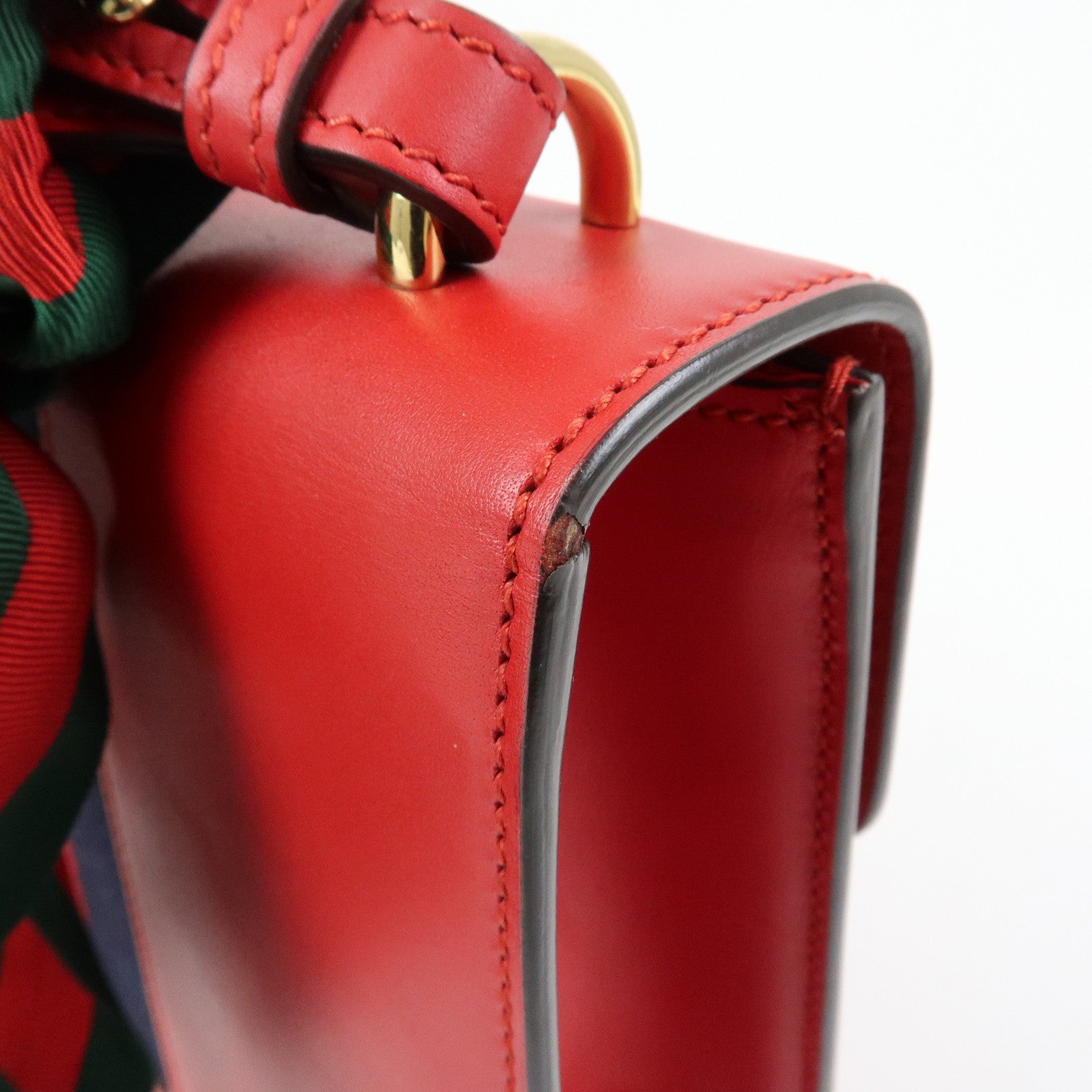 GUCCI Sylvie Sherry Leather Shoulder Bag Red Ribbon Red 421882