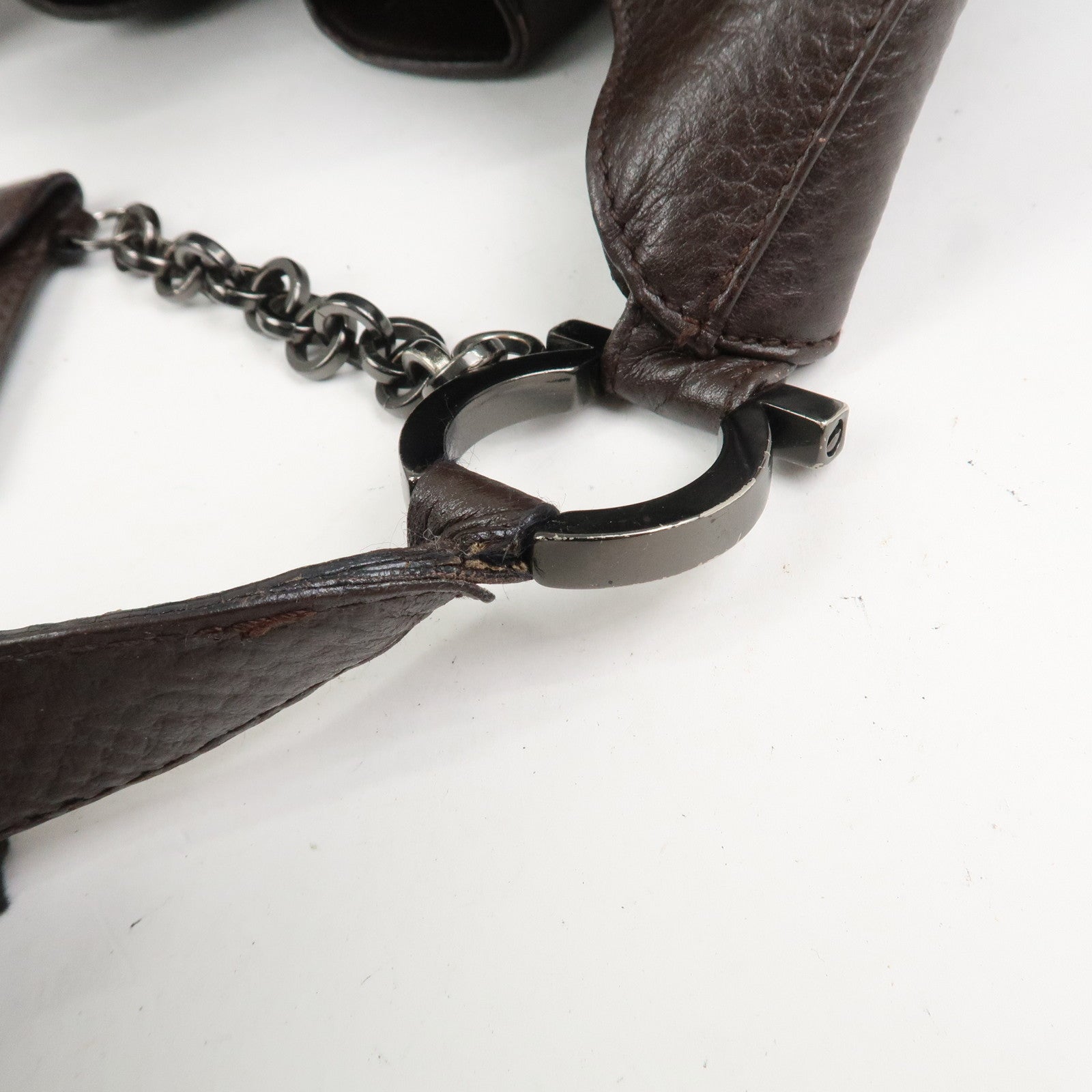 Ferragamo Gancini Leather Shoulder Bag Hand Bag Brown