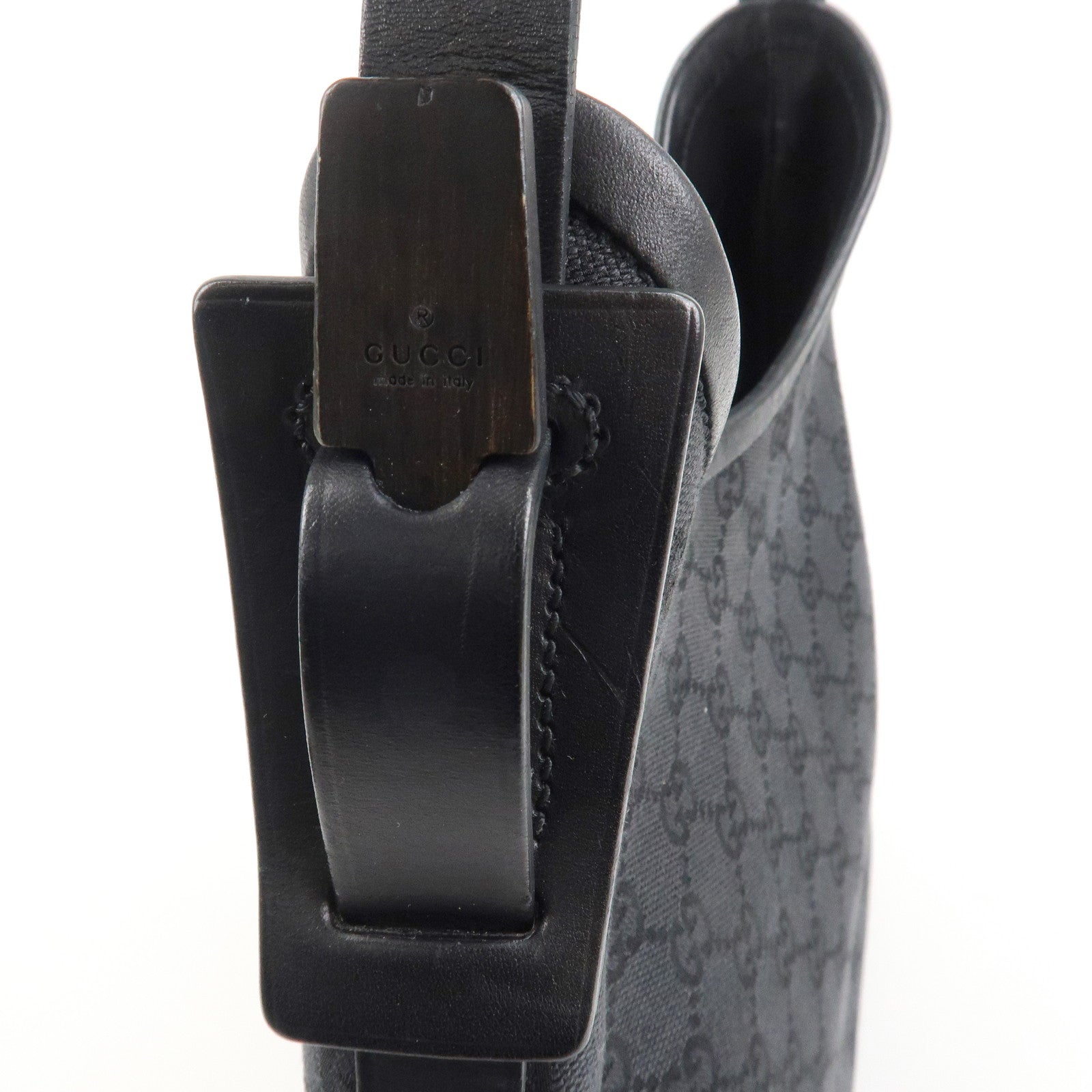 GUCCI GG Canvas Leather Shoulder Bag Hand Bag Black 107752 Used
