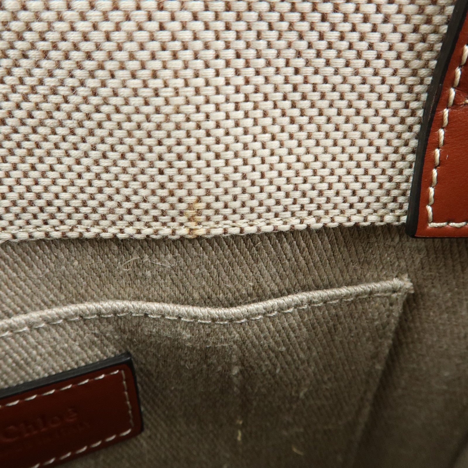 Chloe Woody Canvas Leather 2Way Bag Shoulder Bag Natural Brown