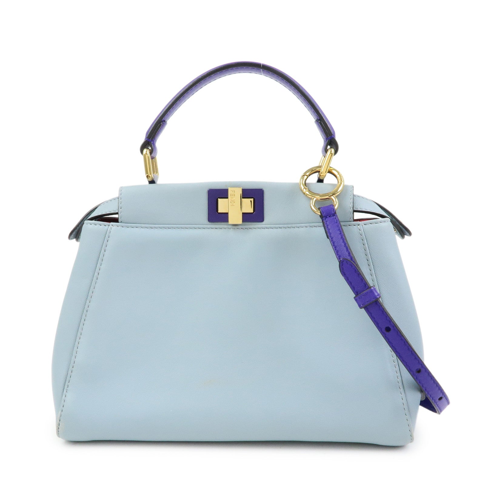 FENDI Peekaboo Mini Leather 2Way Shoulder Bag Hand Bag Blue 8BN244