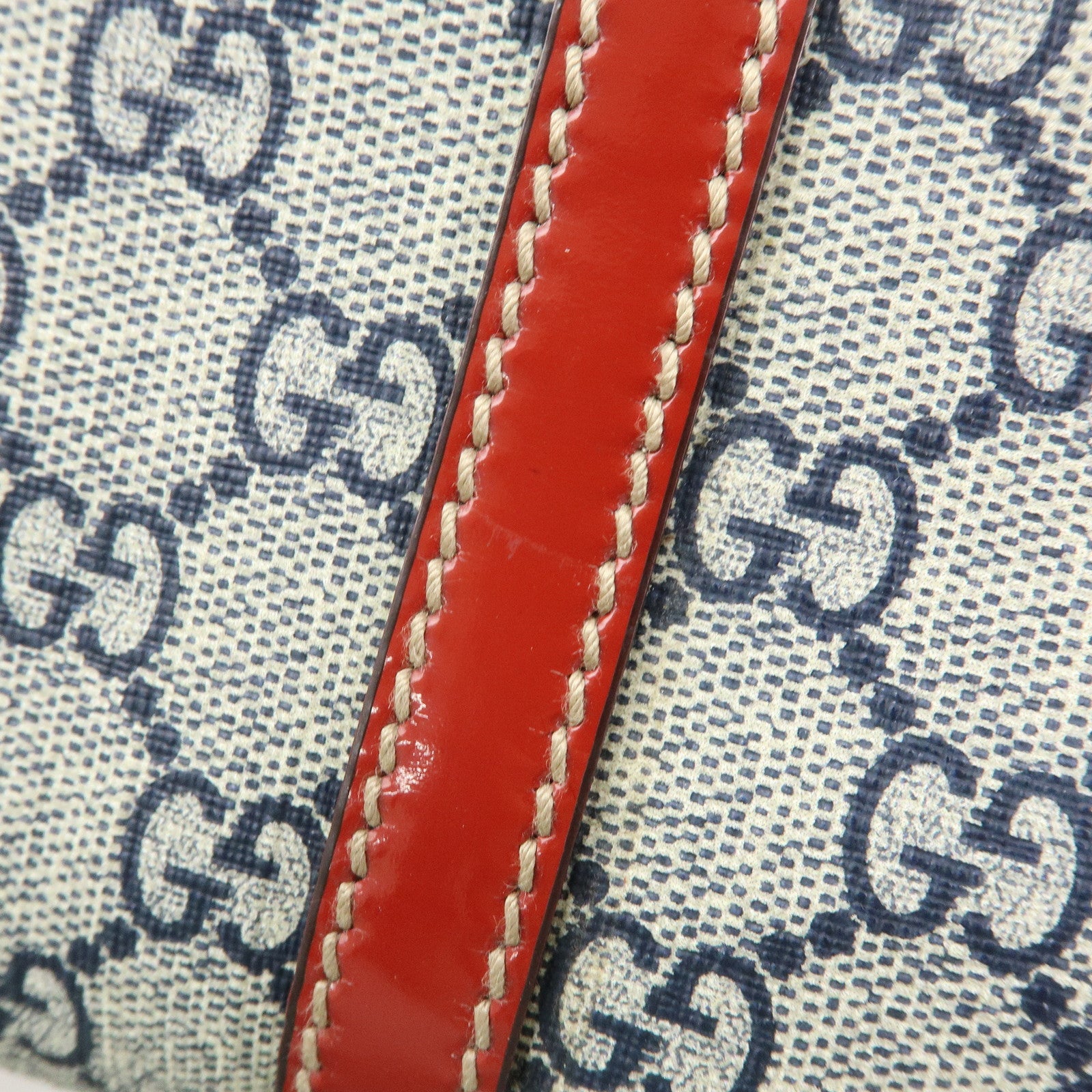 GUCCI JOY Collection GG Supreme Patent Leather Tote Bag Navy Red