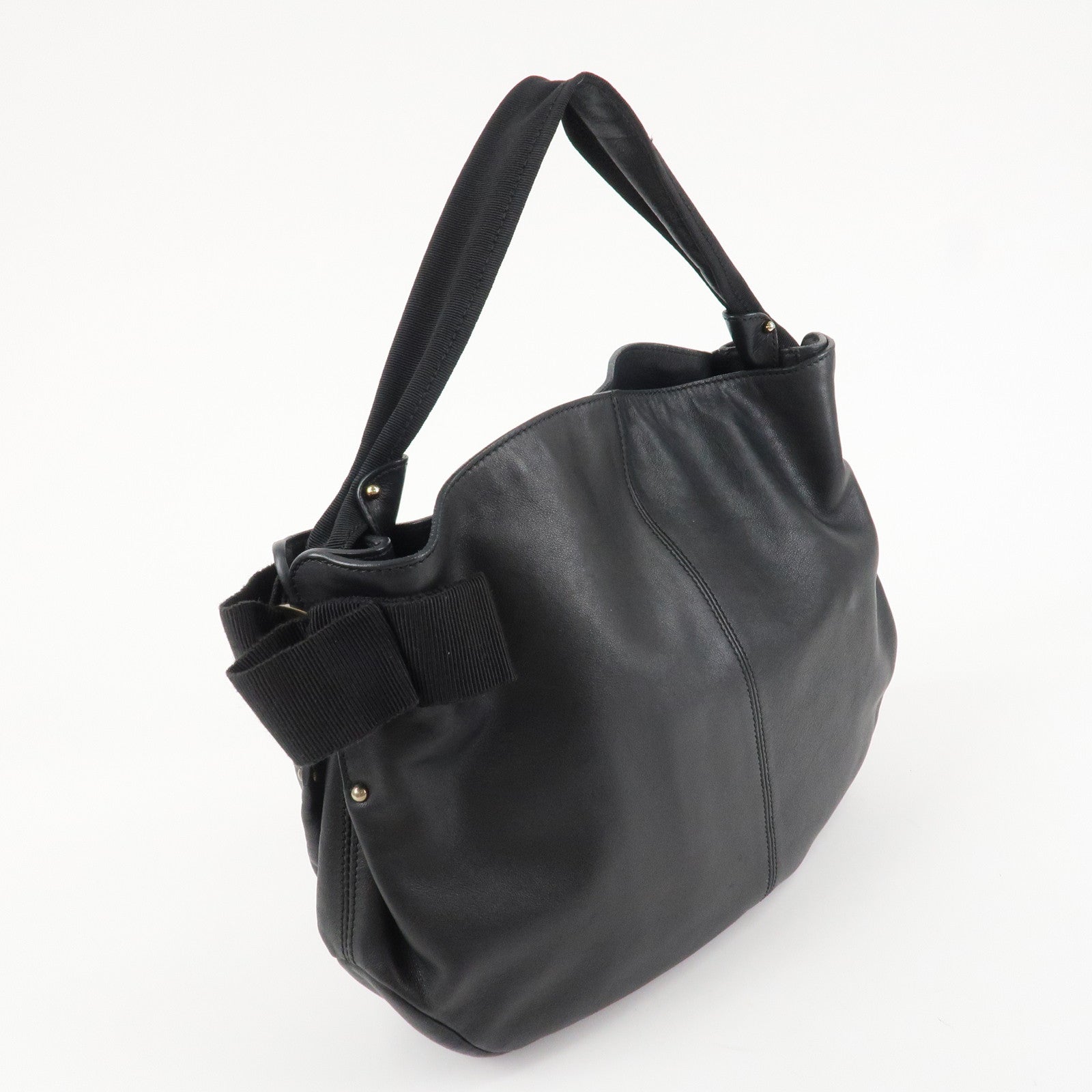 Ferragamo Vara Ribbon Leather Shoulder Bag Hand Bag Black Used