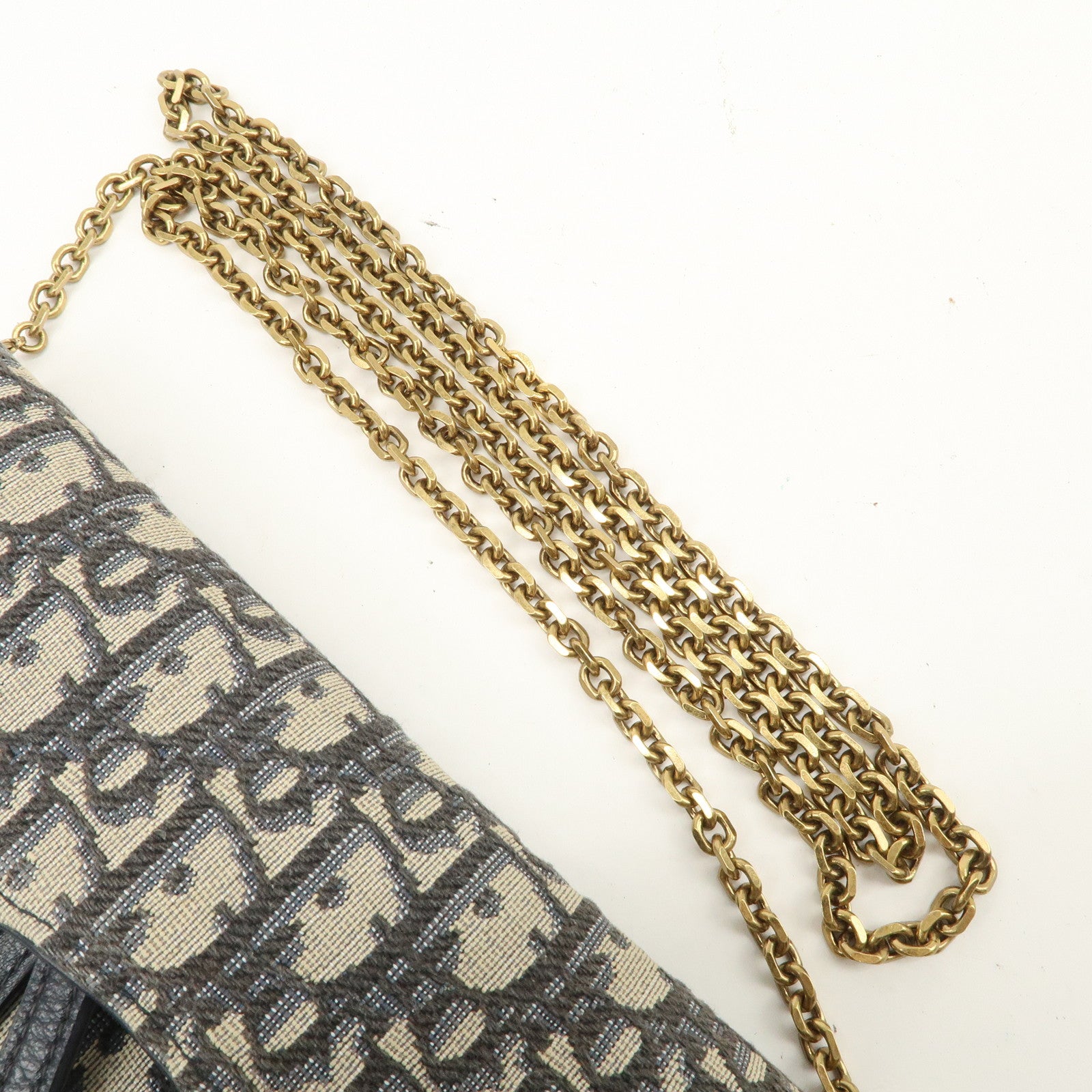 Christian Dior Jacquard Leather Saddle Small Chain Shoulder Wallet