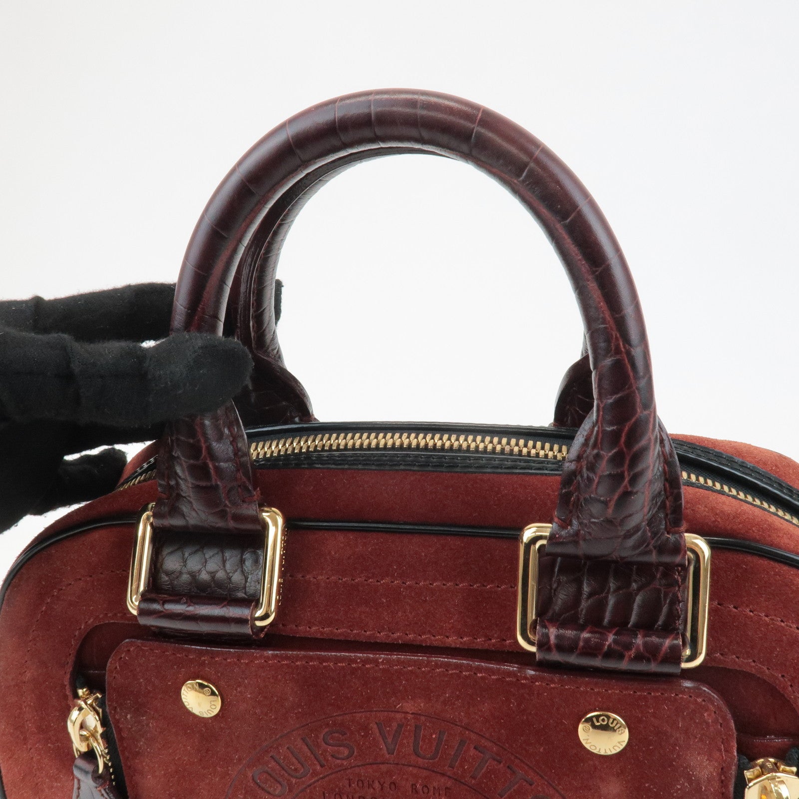 Louis Vuitton Cruise Line Suede Stamp Bag PM Bowling Bag Brown M95238 Used