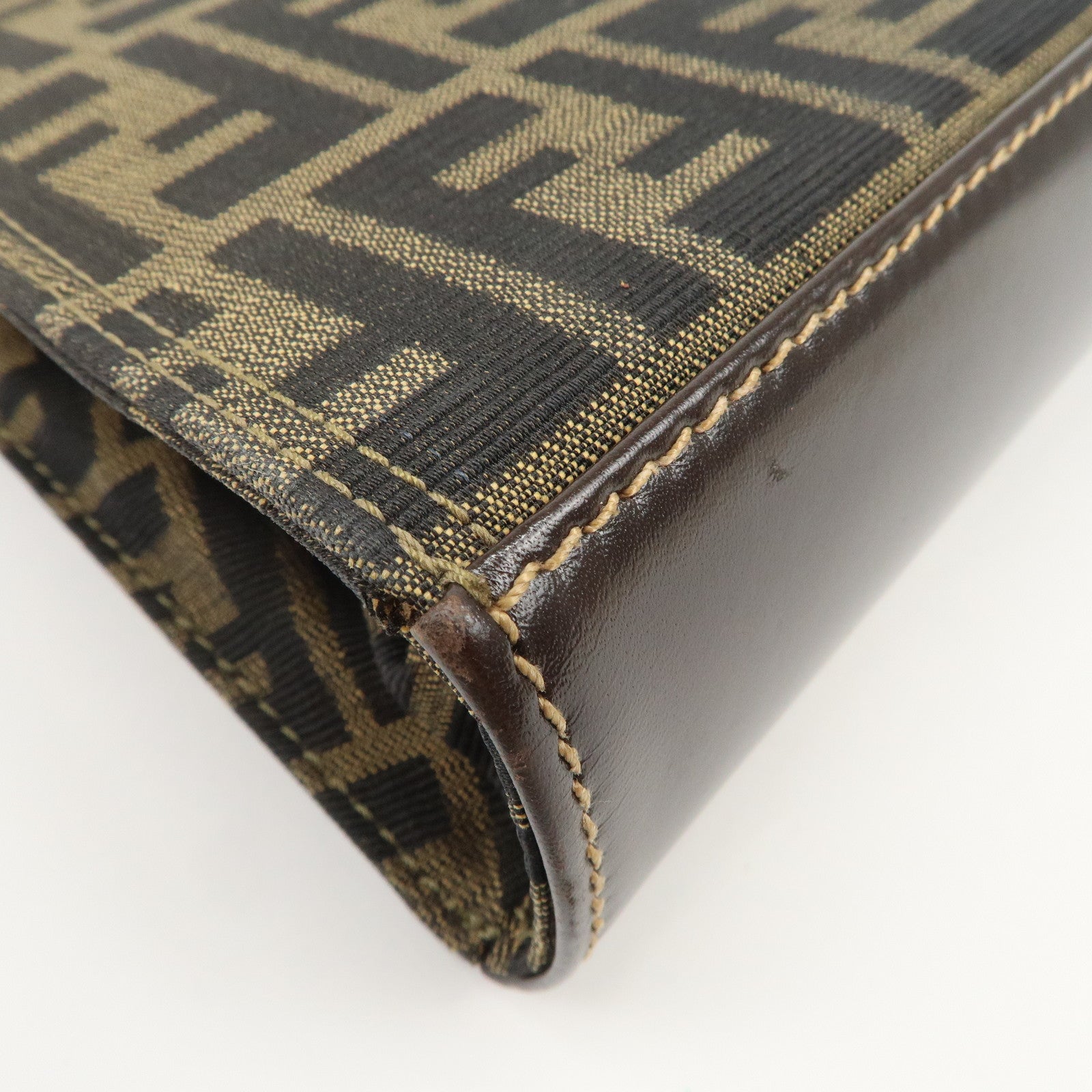 FENDI Zucca Canvas Leather Shoulder Bag Hand Bag Brown Black