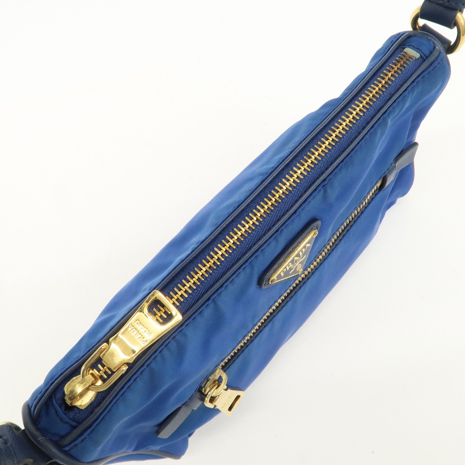 PRADA Triangle Logo Nylon Leather Mini Shoulder Bag Blue BN1834
