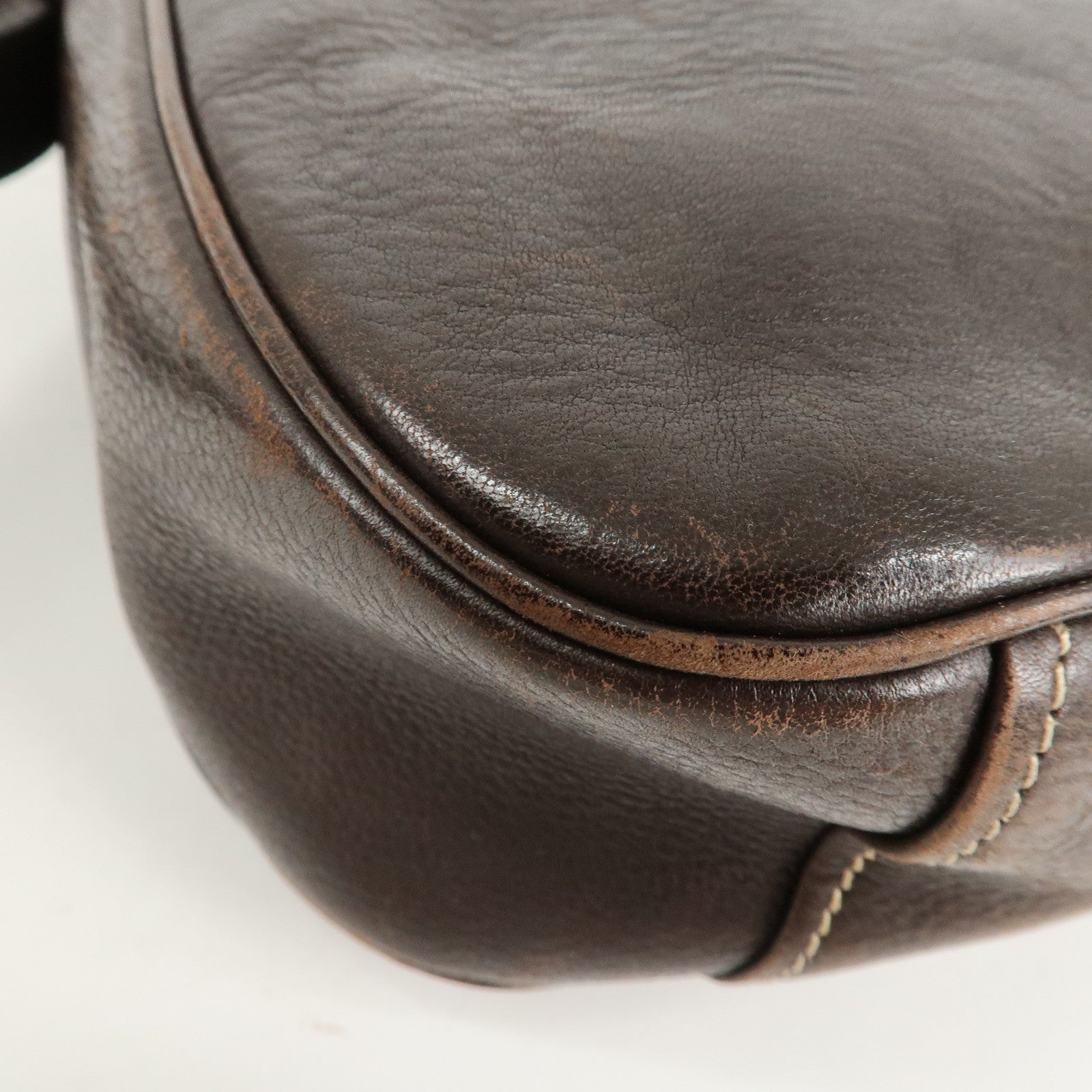PRADA Logo Leather Shoulder Bag Crossbody Bag Brown
