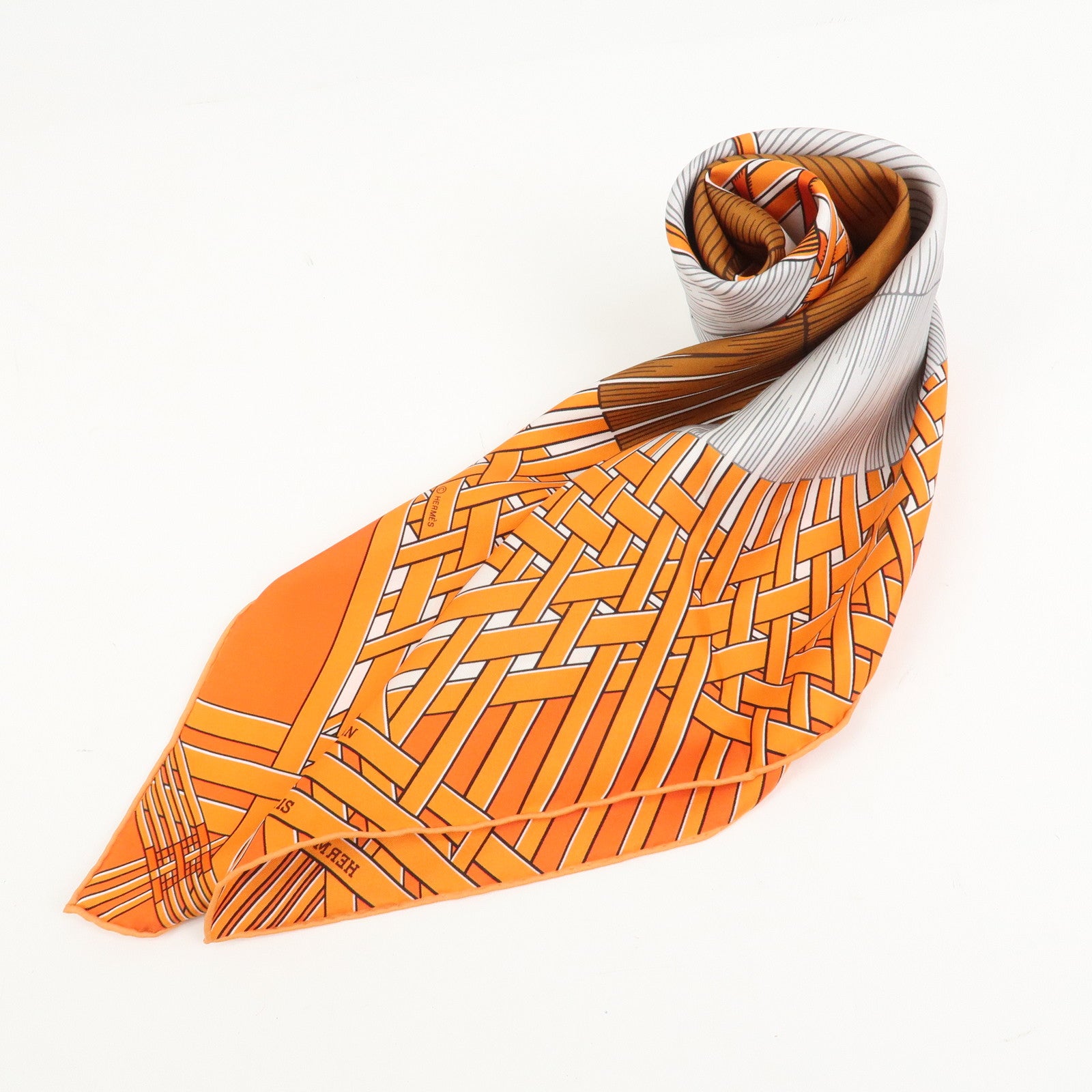 HERMES Carre 90 Silk 100% Scarf MASAN&MASAN Orange