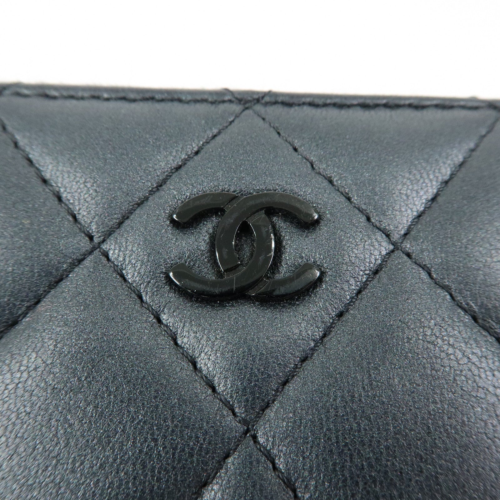 CHANEL COCO Logo Matelasse Lambskin Coin Case Card Case Black