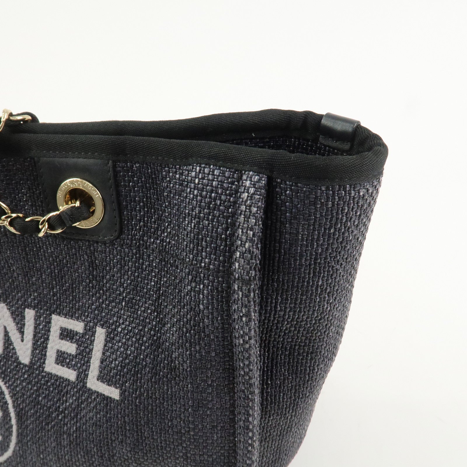 CHANEL Deauville MM Straw Leather Tote Bag Shoulder Bag A67001