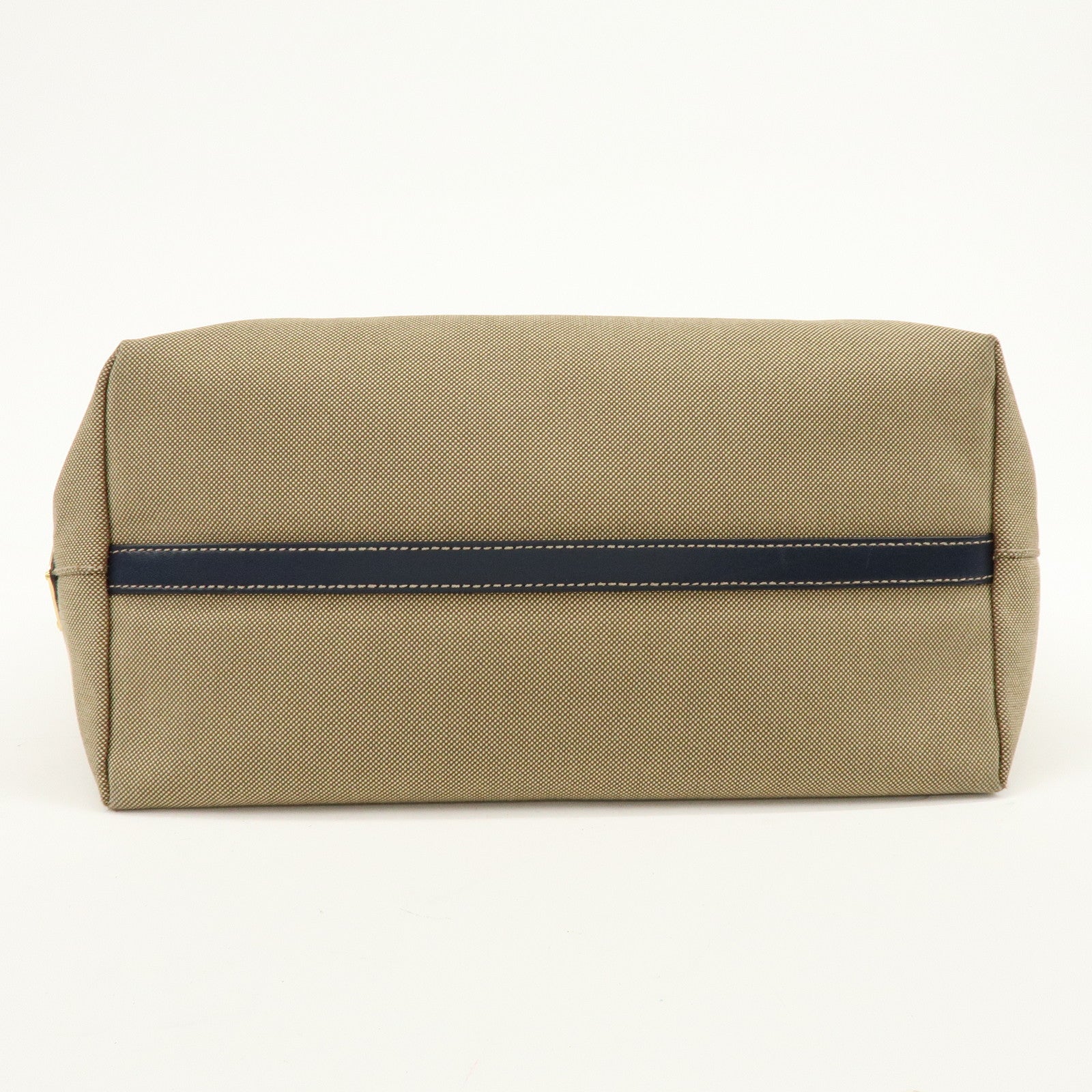PRADA Logo Jacquard Leather Tote Bag Hand Bag Beige Navy