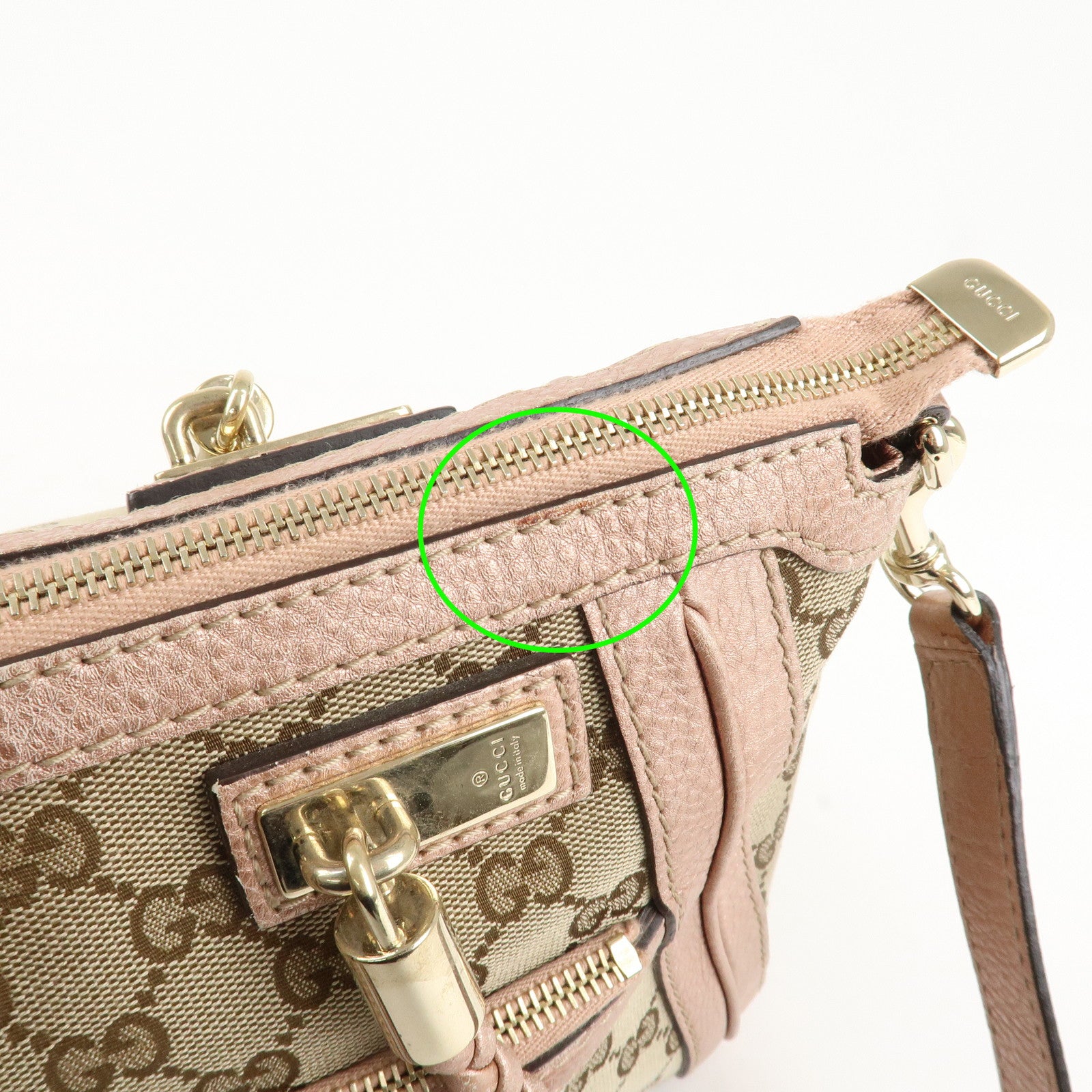 GUCCI Bamboo GG Canvas Leather 2Way Shoulder Bag Beige Pink 282300 Used