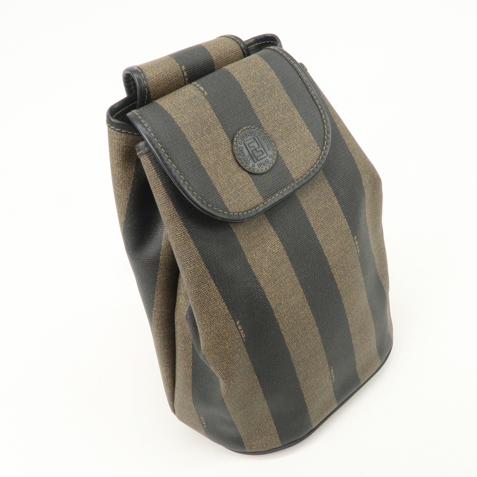 FENDI PVC Canvas Leather Back Pack Body Bag Black Brown 14559