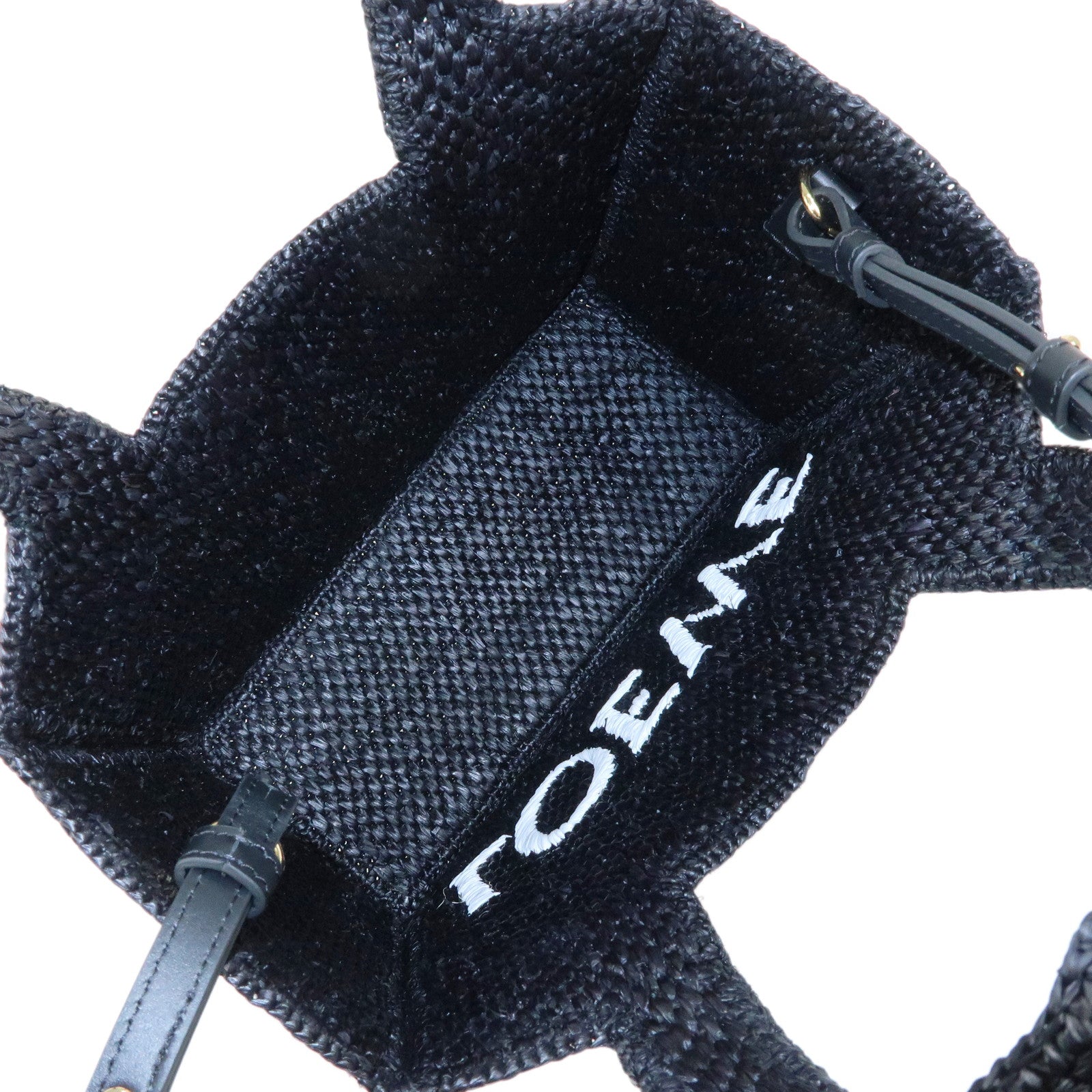 LOEWE Font Tote Mini Bag Raffia Leather 2Way Bag Hand Bag Black