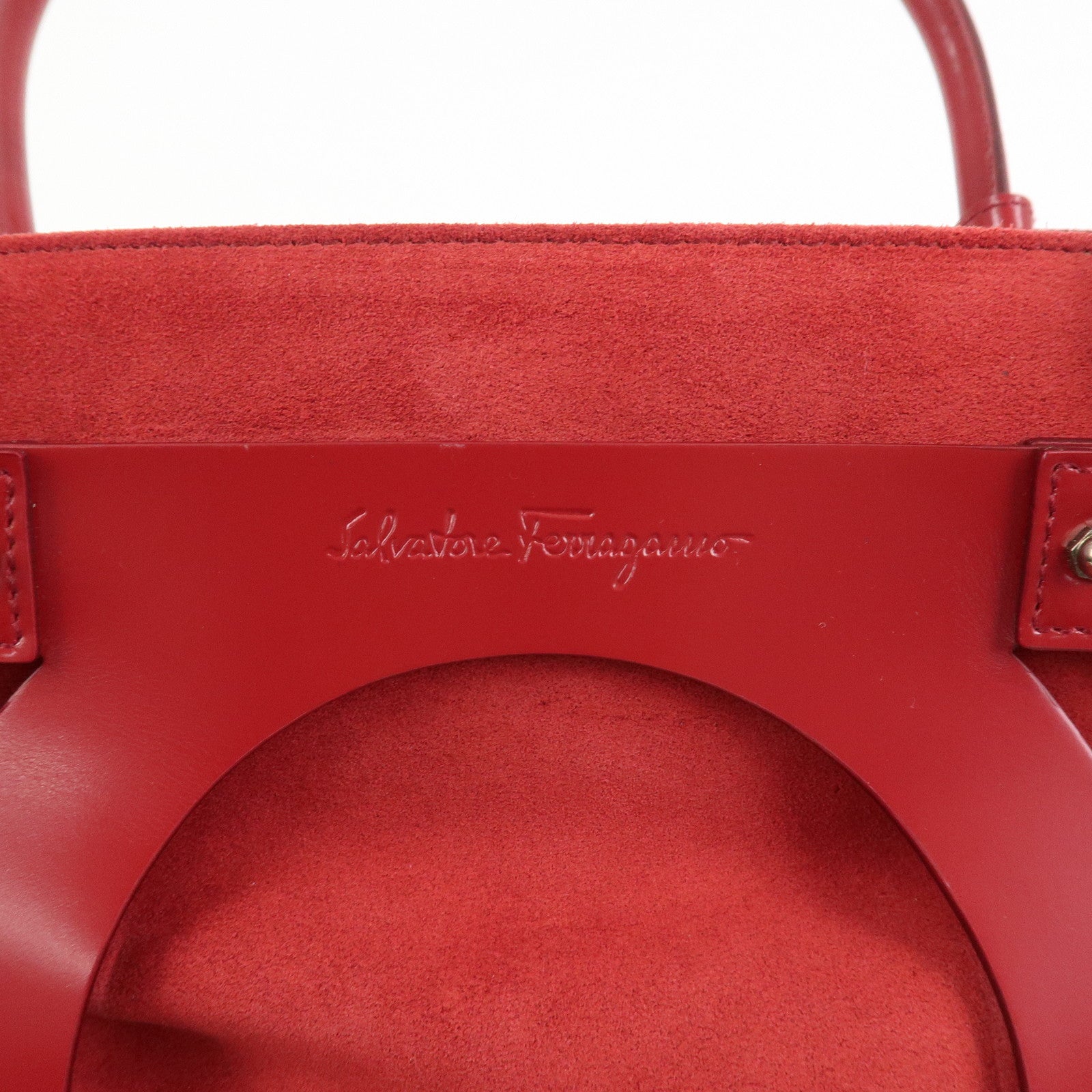 Ferragamo Gancini Suede Leather 2Way Bag Hand Bag Shoulder Bag Red
