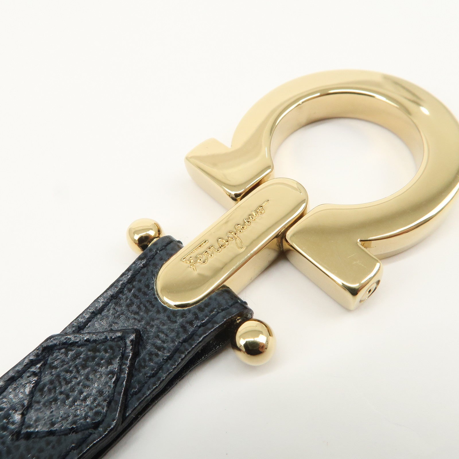 Ferragamo Gancini Leather Metal Bag Charm Key Charm Key Chain Black