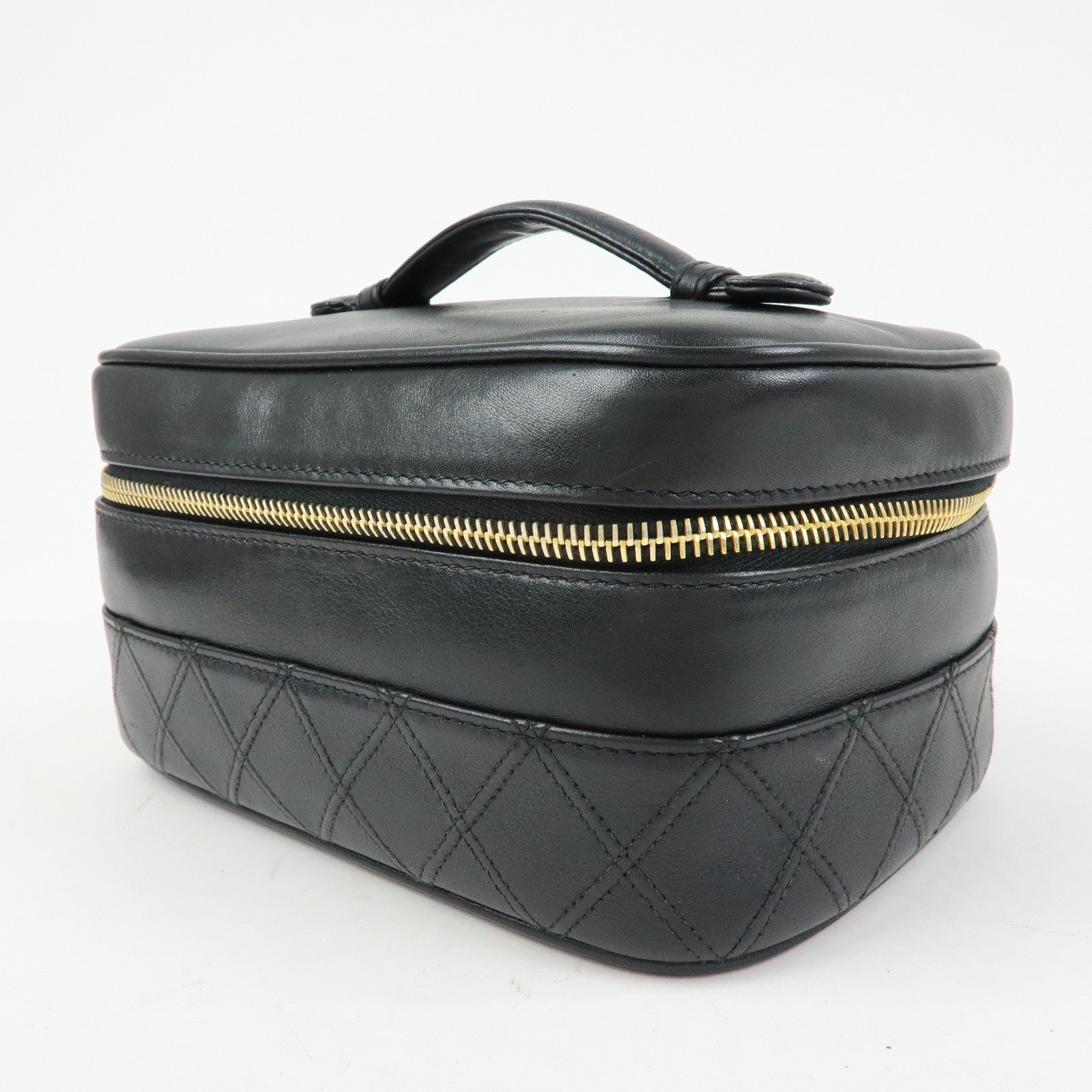 CHANEL Bicolore COCO Mark Lamb Skin Cosmetic Case Black A01618
