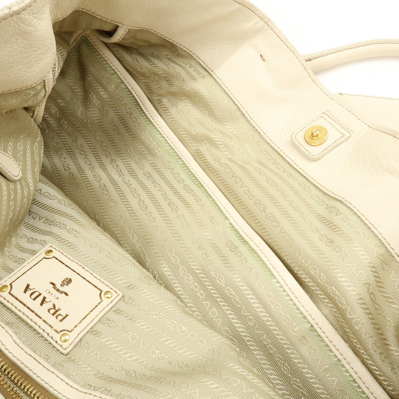 PRADA Logo Leather 2Way Bag Hand Bag Shoulder Bag Ivory