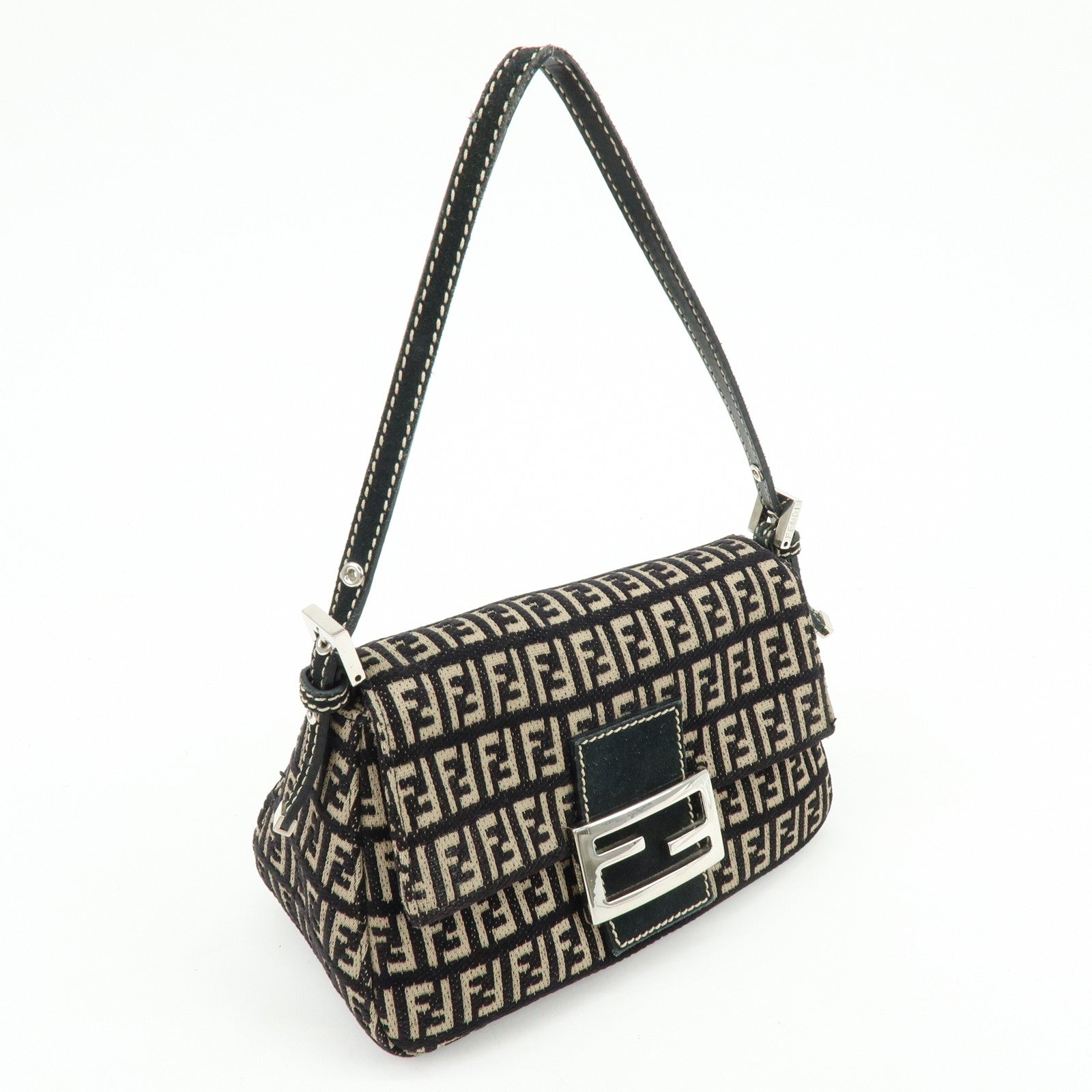 FENDI Mini Mamma Baguette Zucchino Canvas Shoulder Bag 8BR180