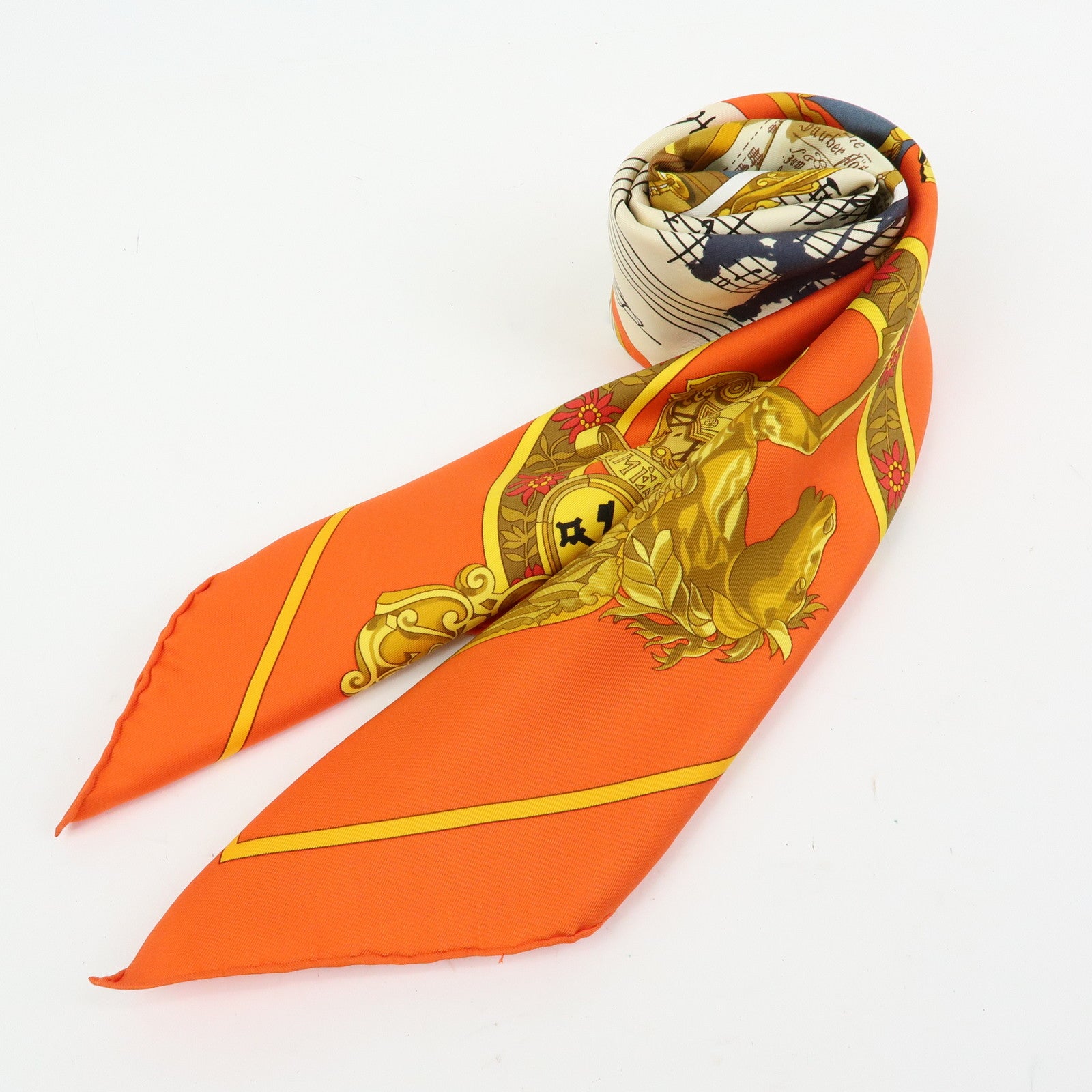 HERMES Carre 90 Silk 100% Scarf IN SALZBURG Orange Gold Brown