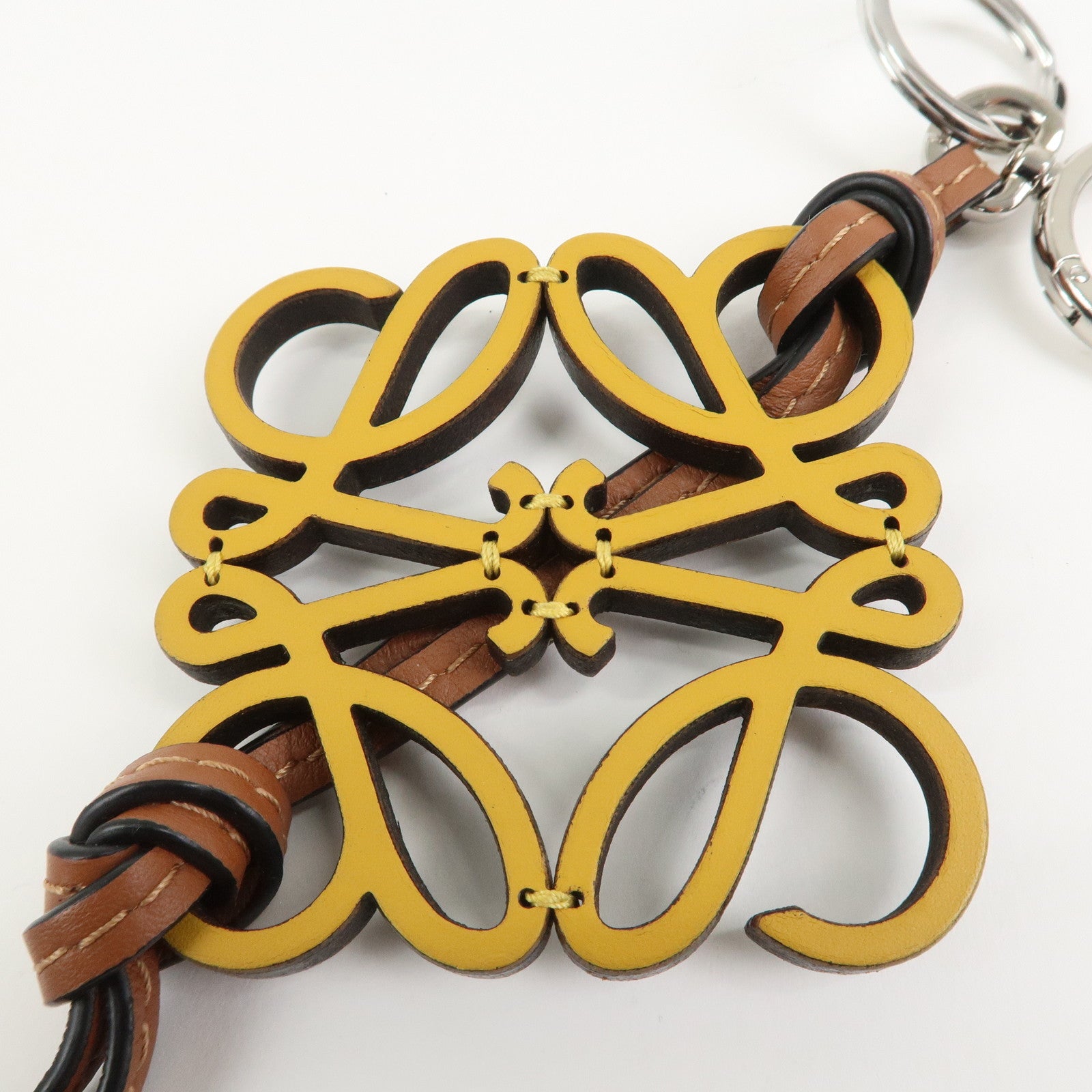 LOEW Anagram Leather Bag Charm Key Chain Yellow Black Brown