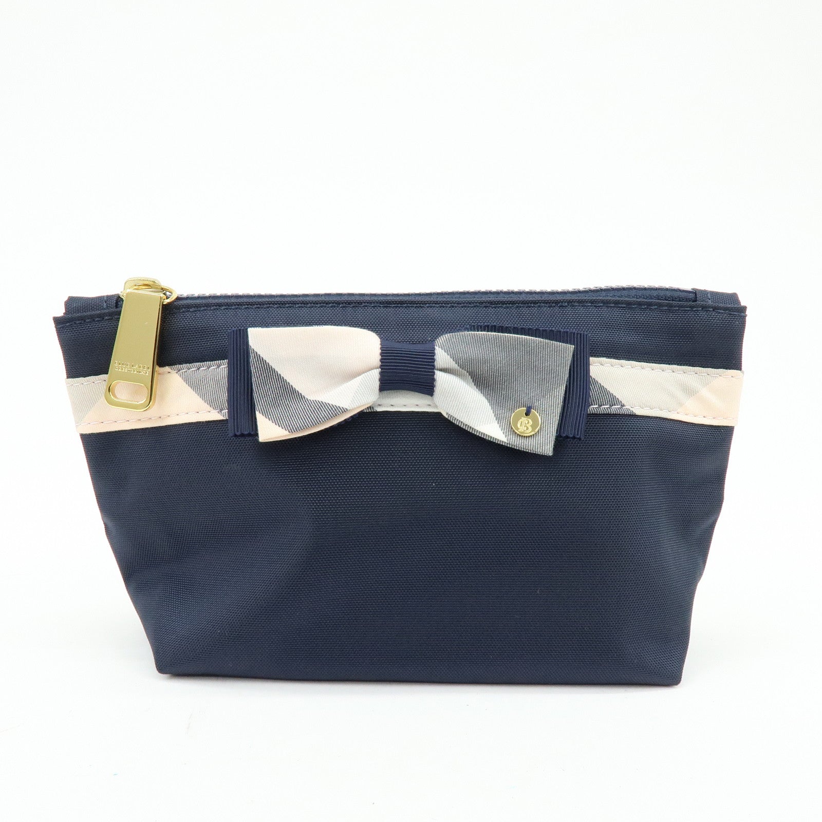 BURBERRY Set of 2 Canvas Pouch Cosmetic Case Beige Navy