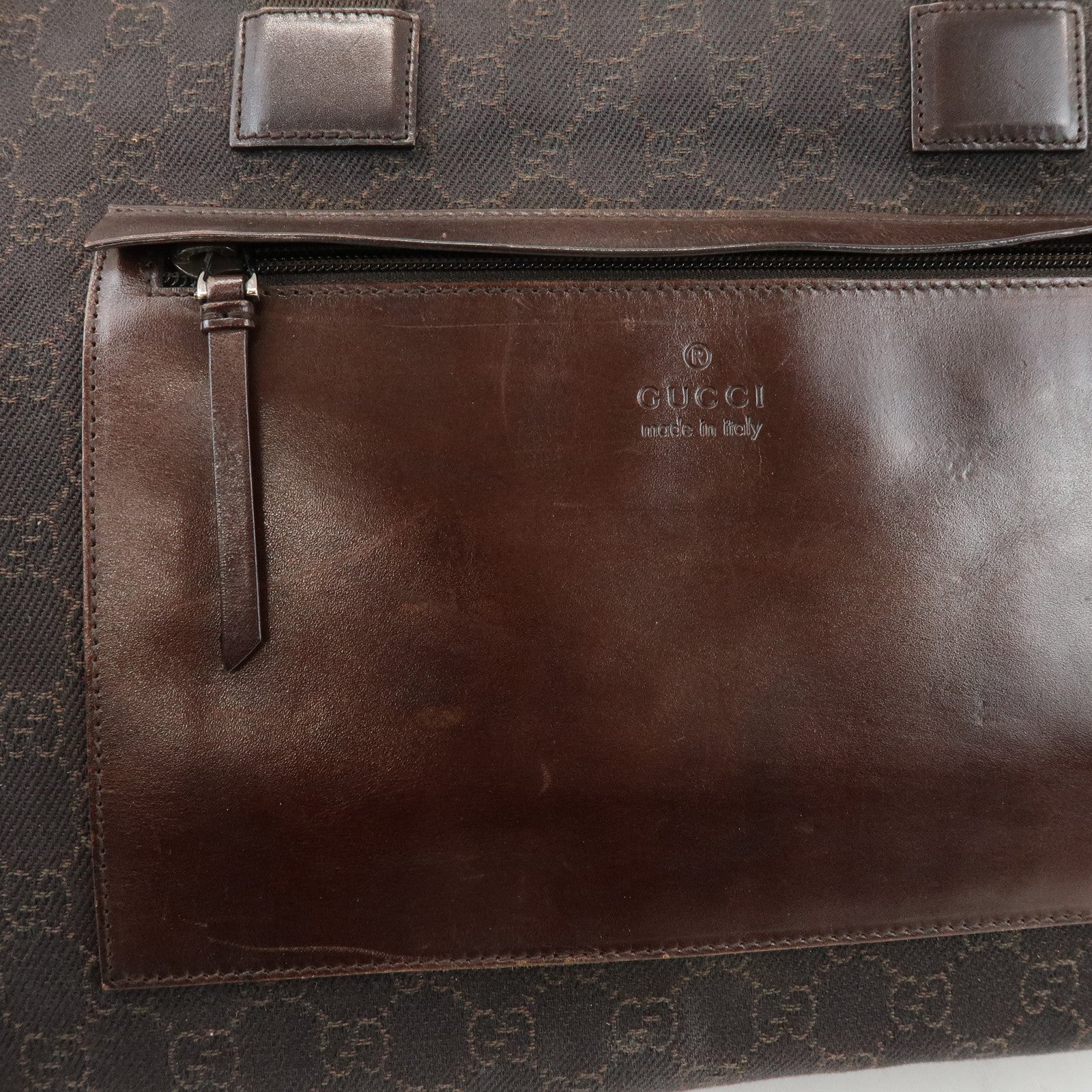 GUCCI GG Canvas Leather Tote Bag Shoulder Bag Dark Brown 34339