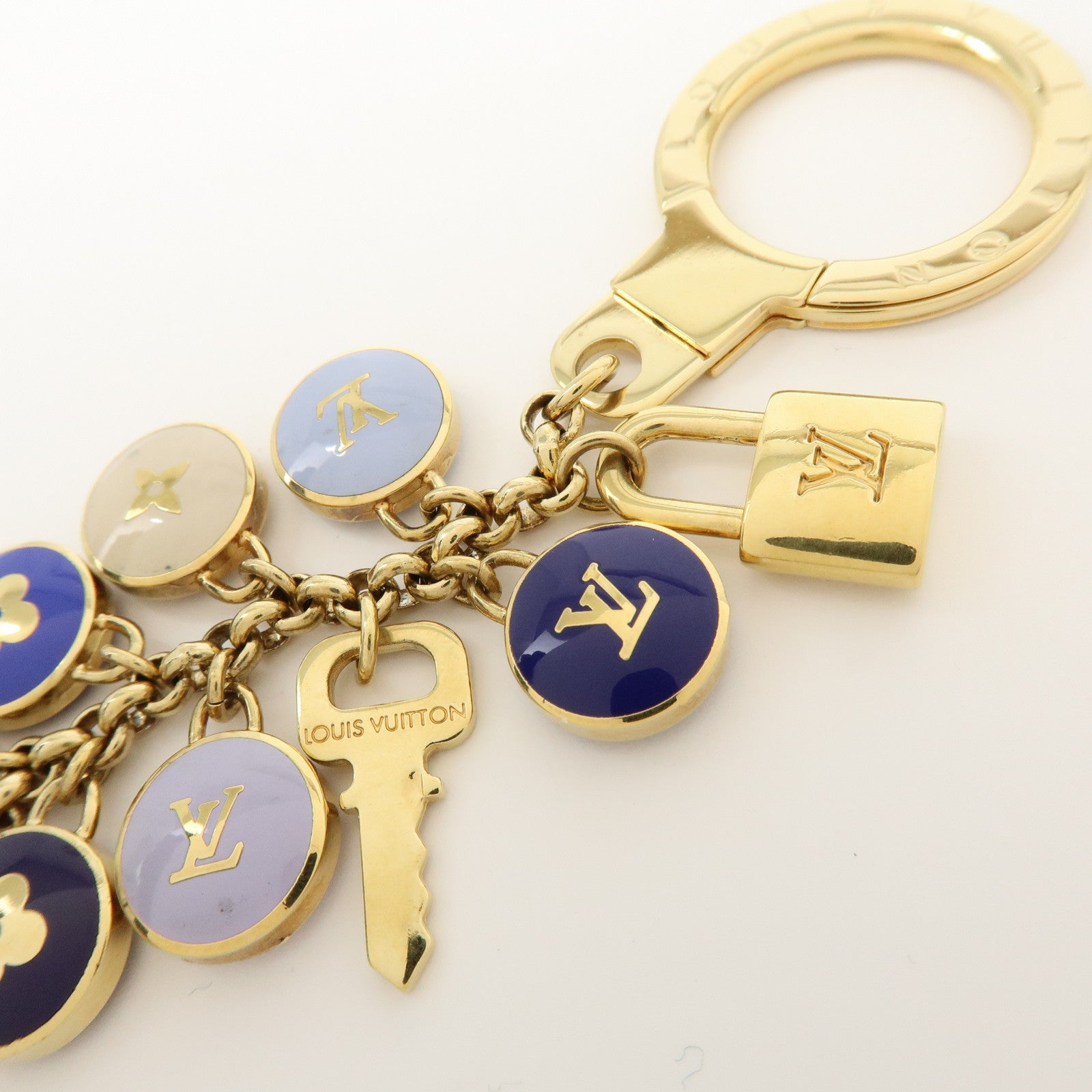 Louis Vuitton Metal Bag Charm Key Chain Blue Gold M65910