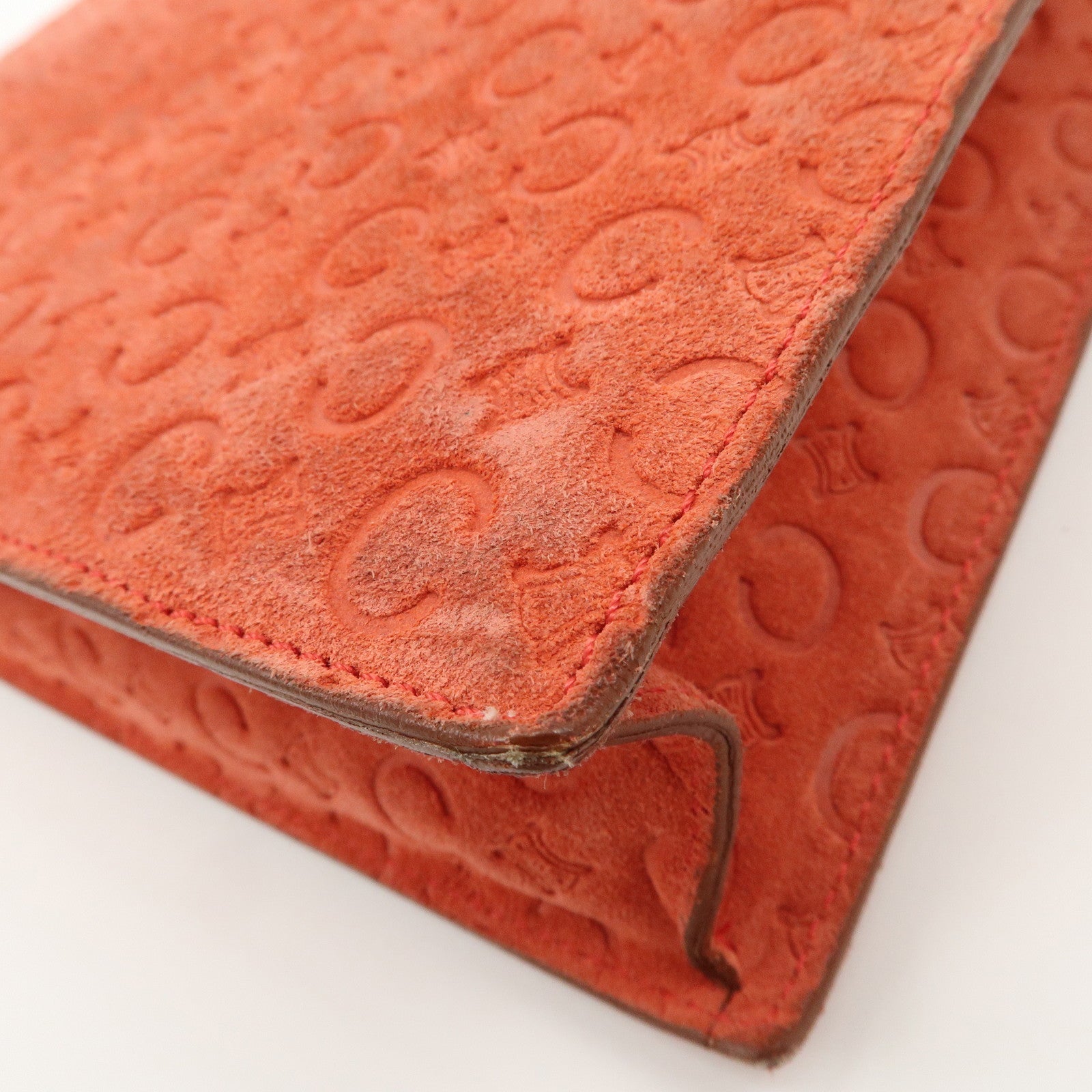 CELINE C Macadam Suede Leather Tote Bag Hand Bag Orange Light Brown