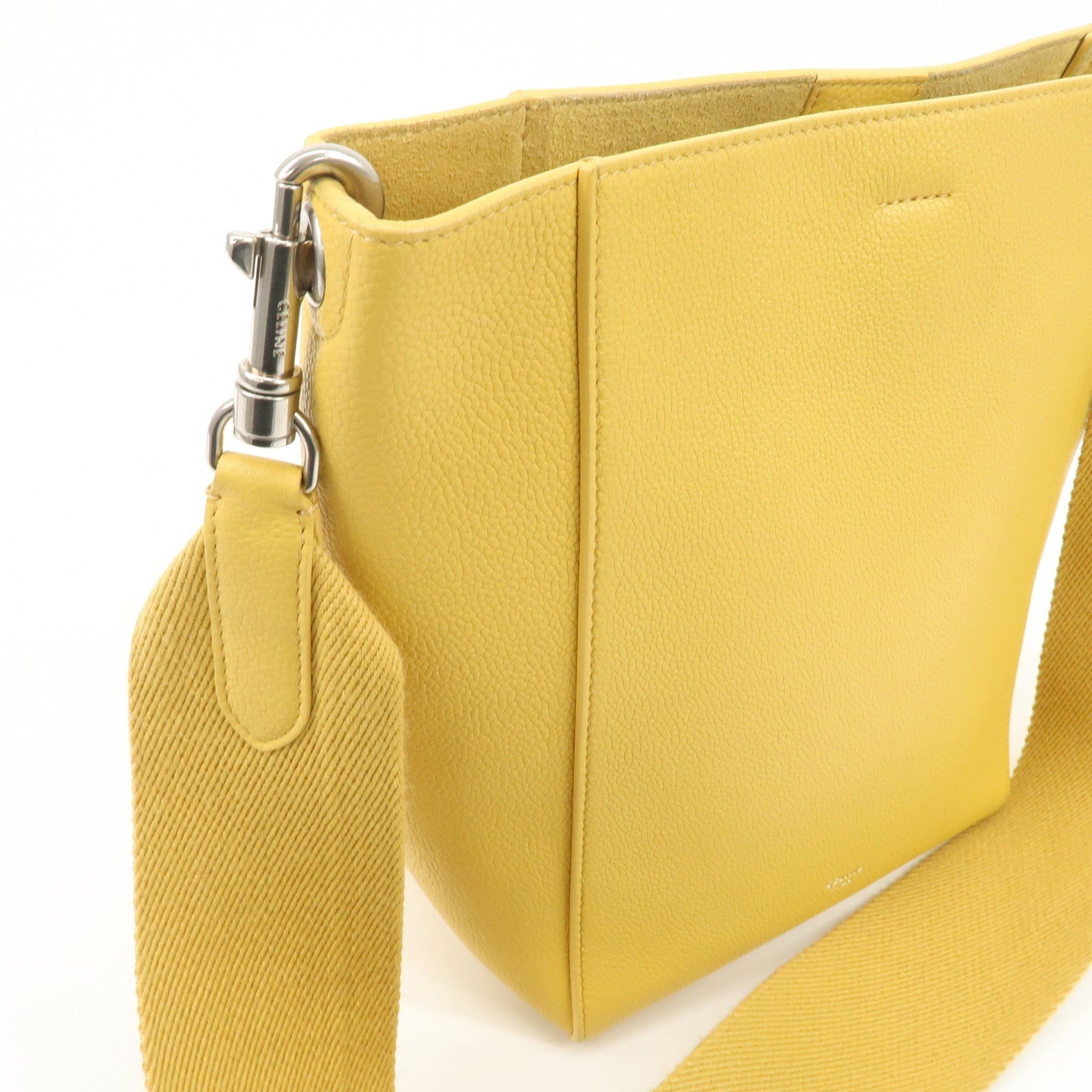 CELINE Leather Sangle Bucket Shoulder Bag Hand Bag Yellow