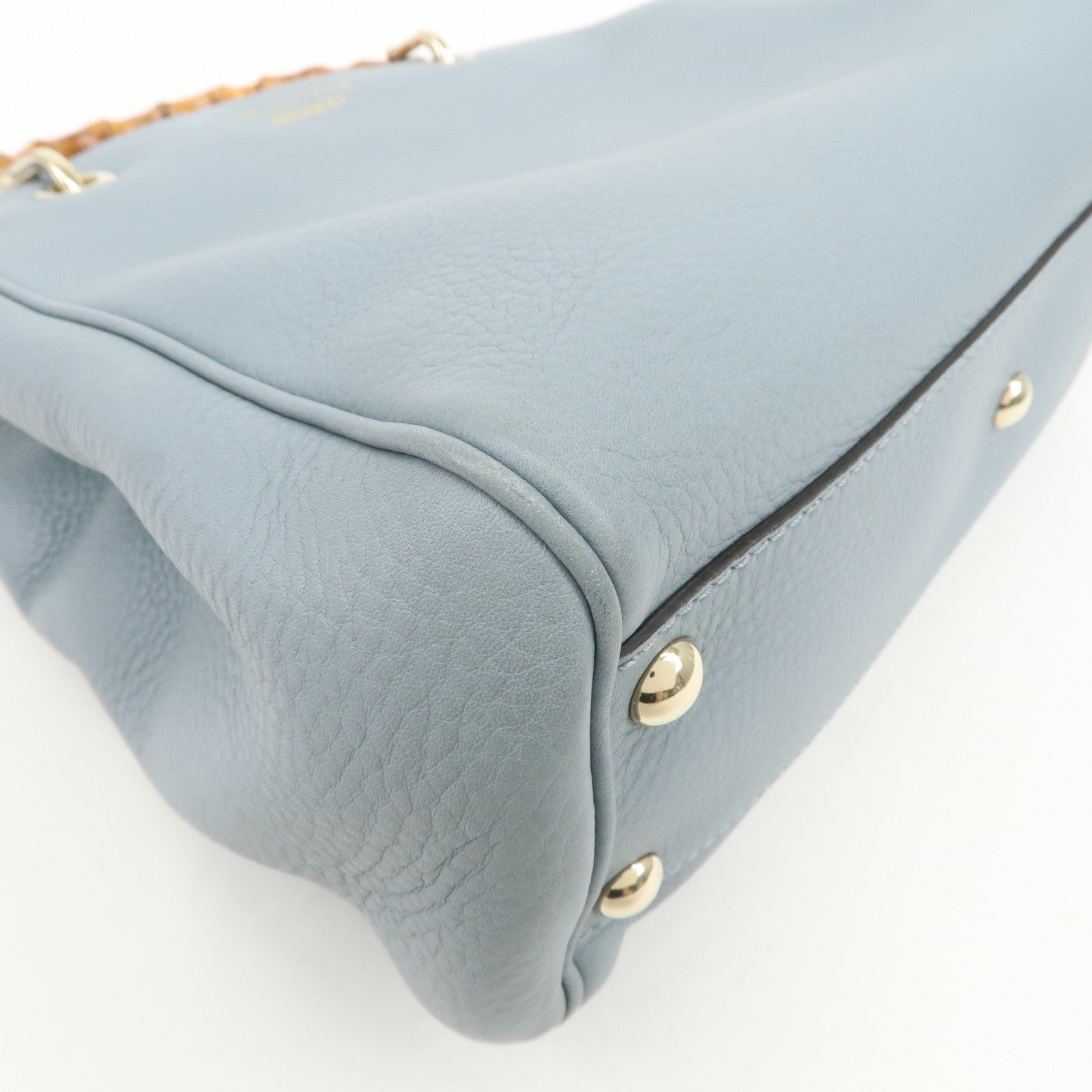 GUCCI Bamboo Leather 2Way Bag Hand Shoulder Bag Light Blue 336032