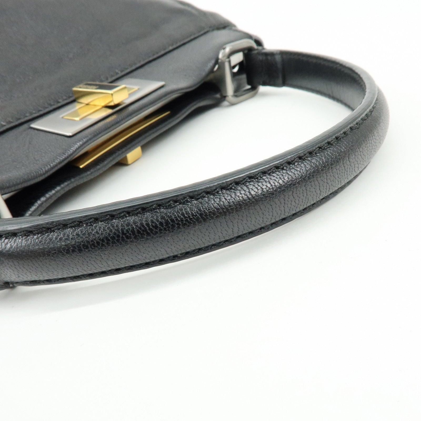 FENDI Peekaboo Leather 2Way Bag Hand Bag Shoulder Bag Black 8BN211
