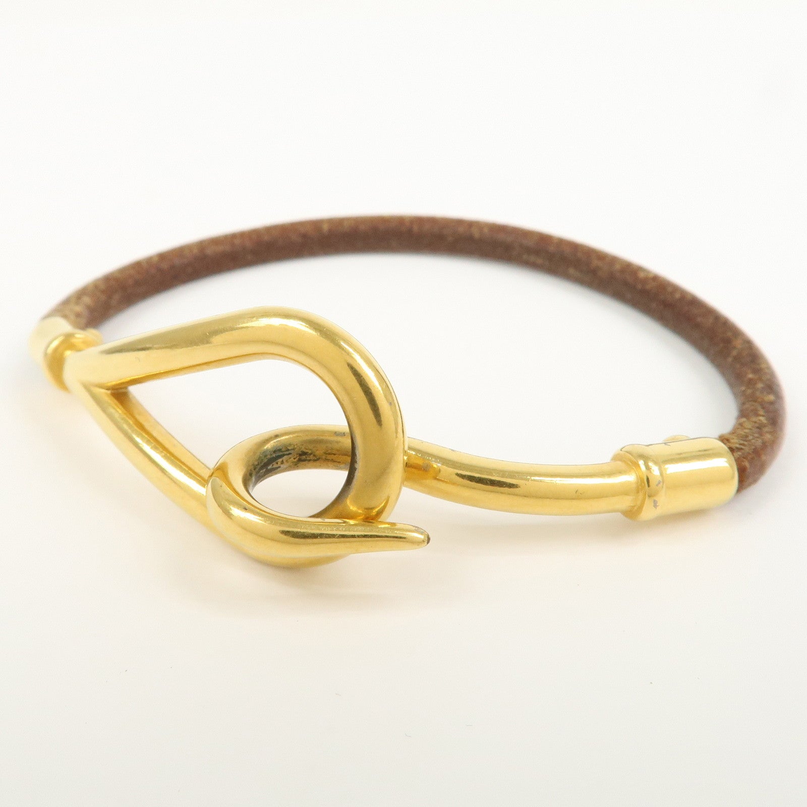 HERMES Jumbo Leather Metal Choker Bracelet Brown Gold