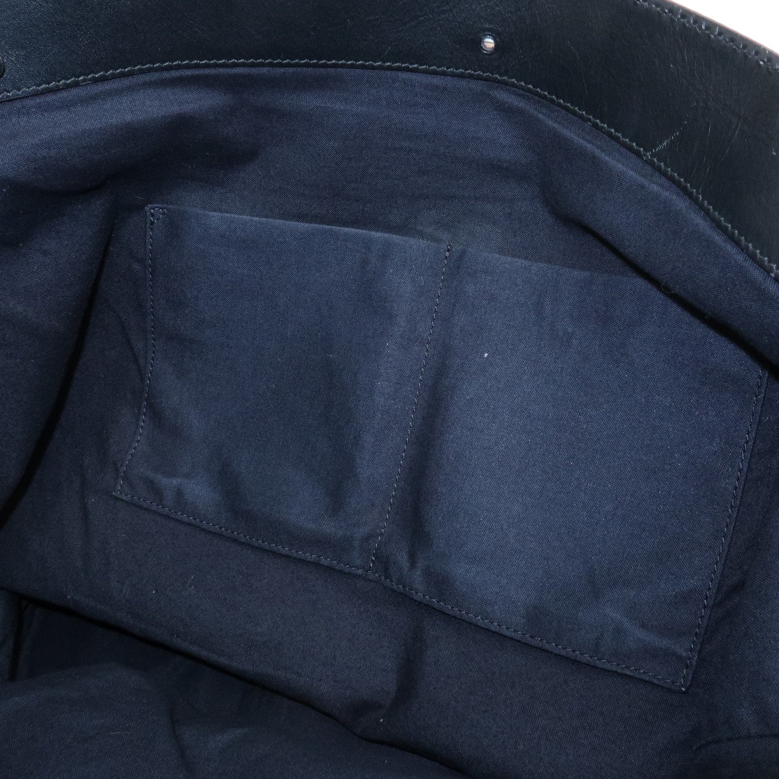BALENCIAGA Navy Tote Canvas Leather Tote Bag Hand Bag Black 374767