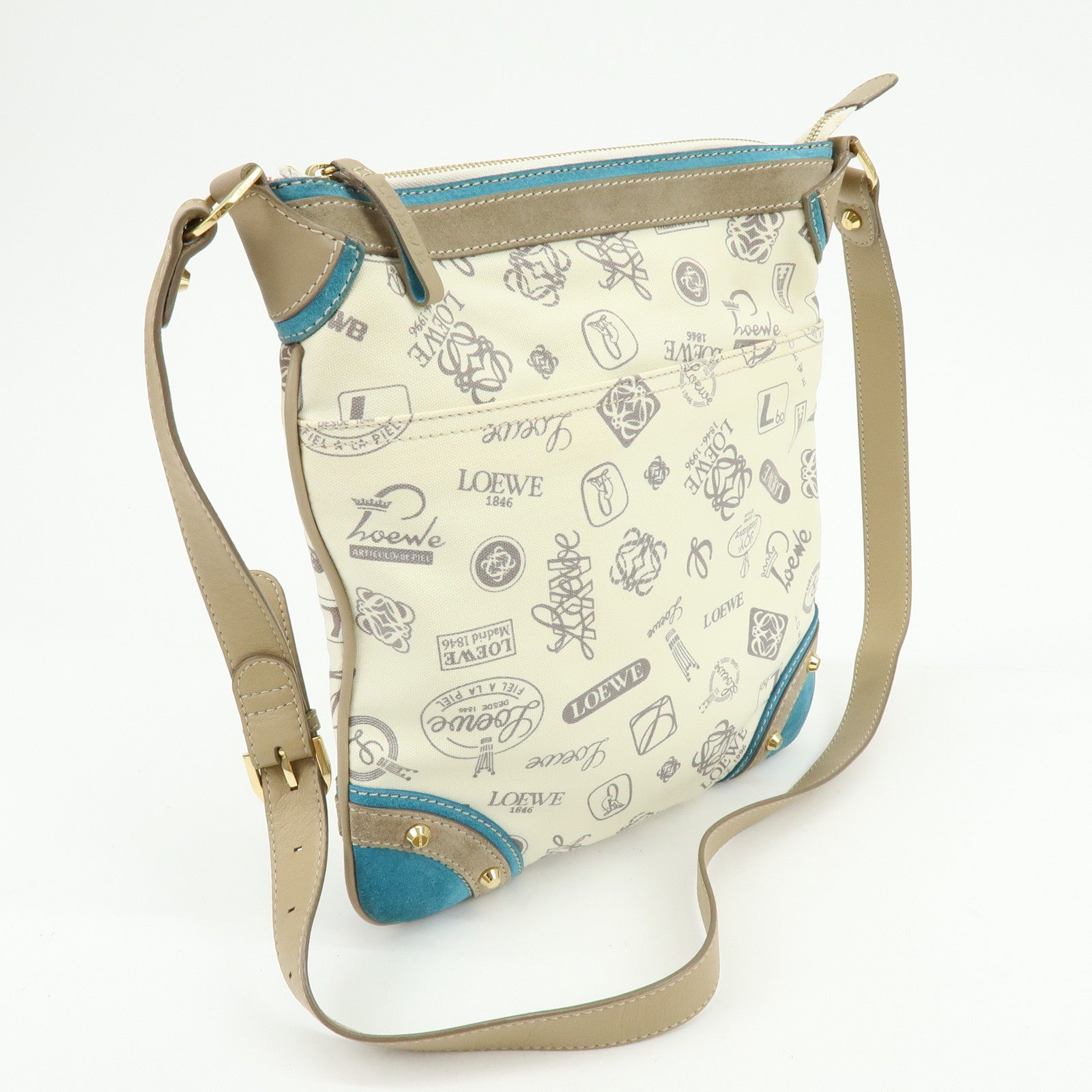 LOEWE Anagram Canvas Suede Leather Shoulder Bag 160th Beige Blue