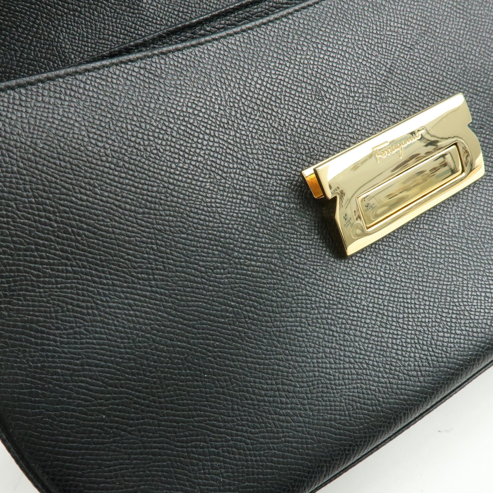 Ferragamo Leather Shoulder Bag Hand Bag Black