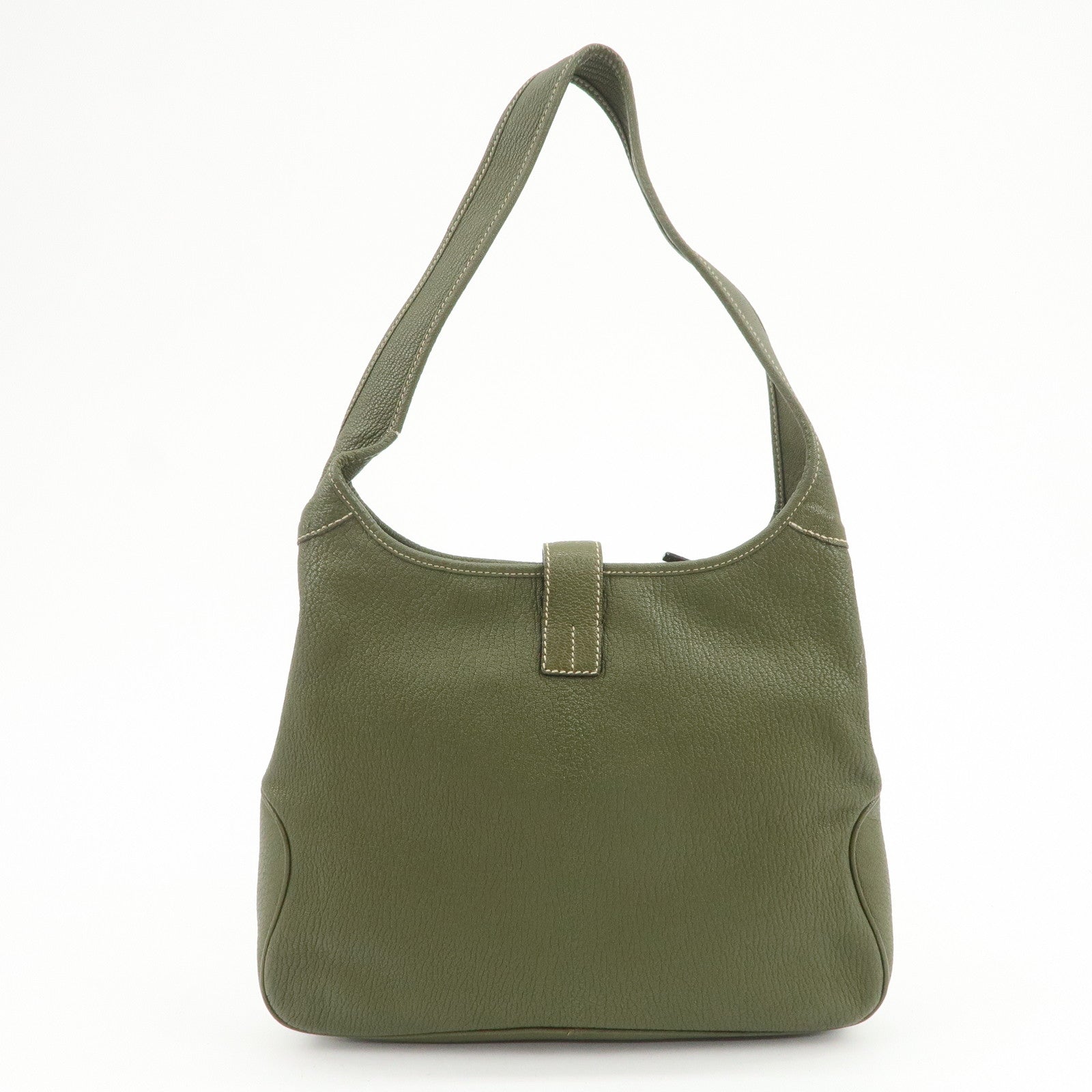 Ferragamo Logo Leather Shoulder Bag Hand Bag Khaki