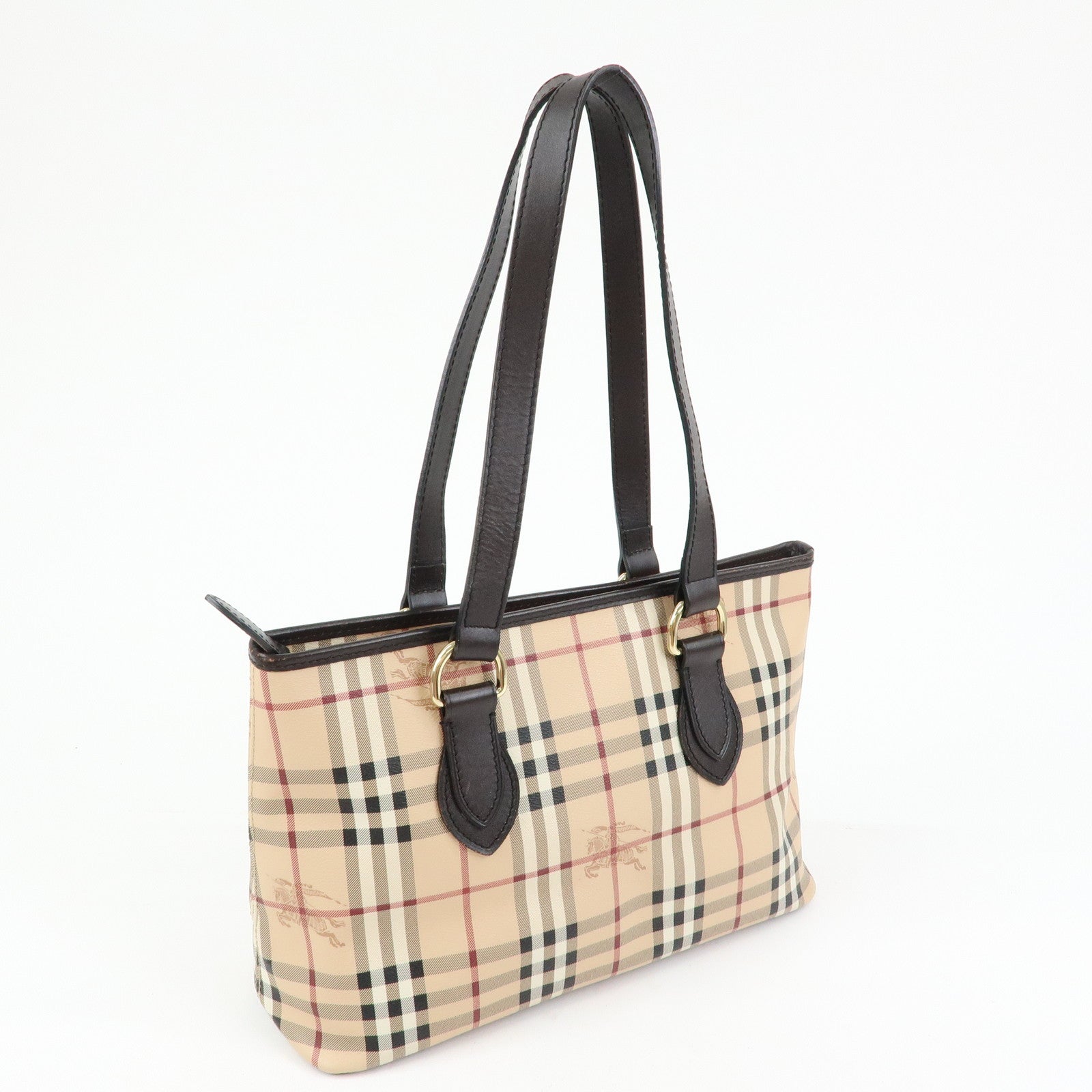BURBERRY PVC Leather Nova Plaid Tote Bag Shoulder Bag Beige Brown