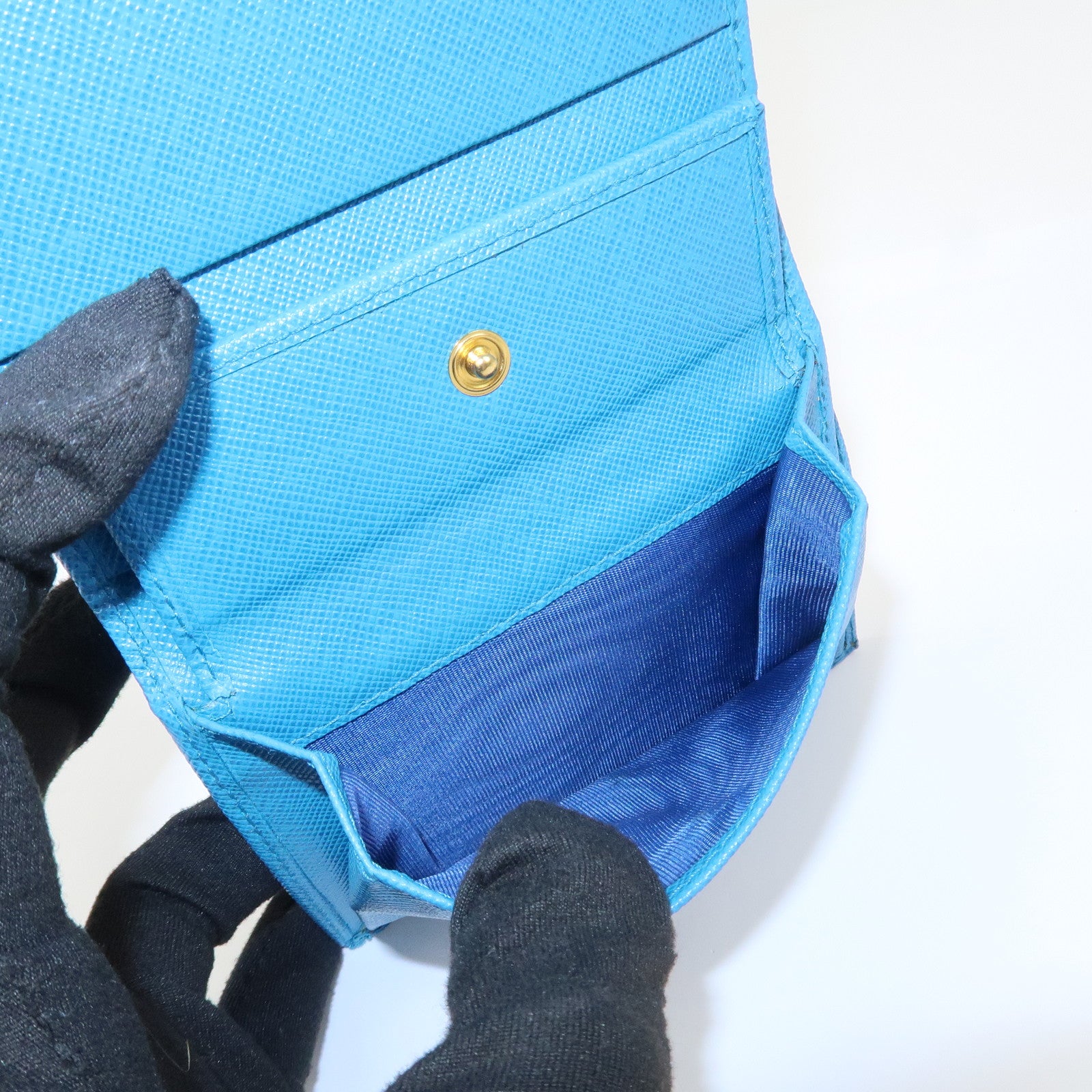 PRADA Saffiano Leather Bi-fold Compact Wallet Blue 1M0204