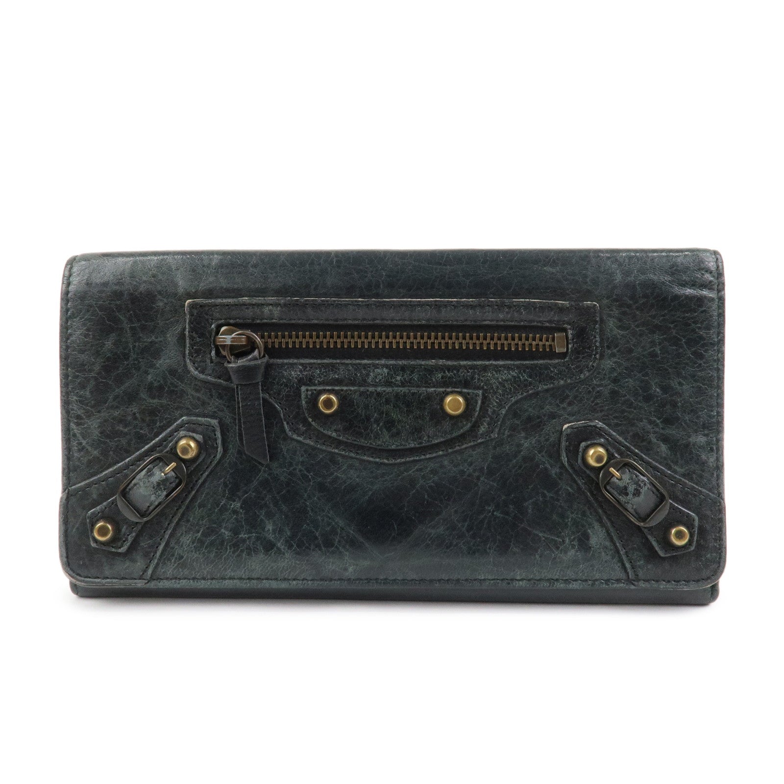 BALENCIAGA Logo Leather Bi-Fold Long Wallet Black
