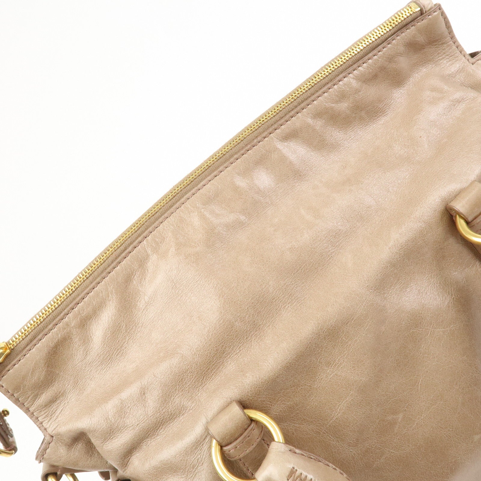 MIU MIU Ribbon Leather 2Way Bag Shoulder Bag Hand Bag Brown RT0365