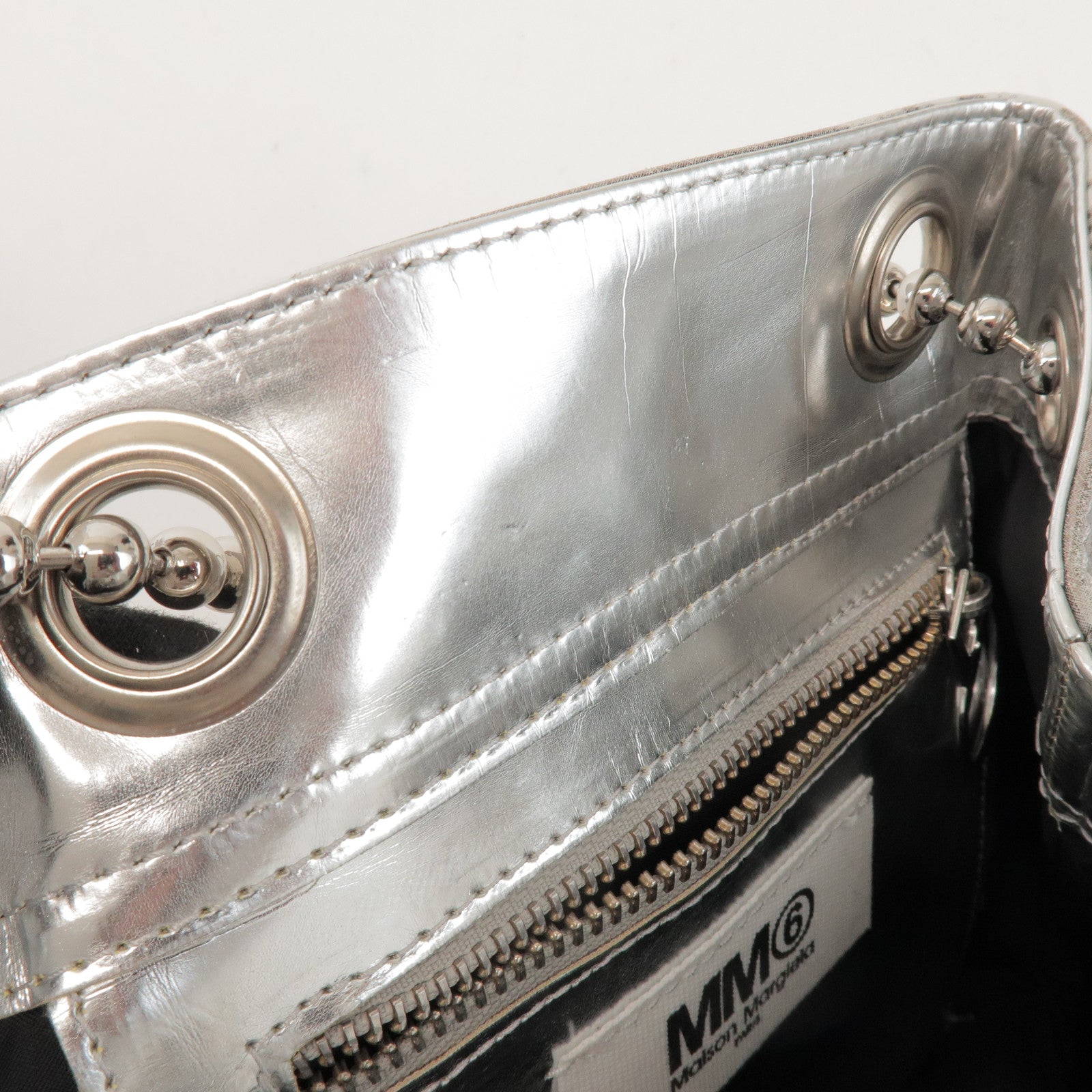 Maison Margiela MM6 Faux Leather Shoulder Bag Silver S41WC0015