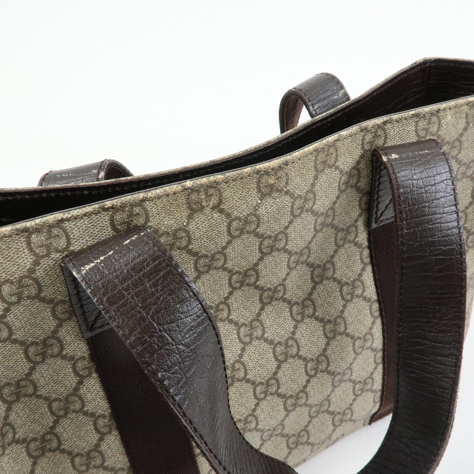 GUCCI GG Supreme Leather Tote Bag Hand Bag Beige Brown 141976