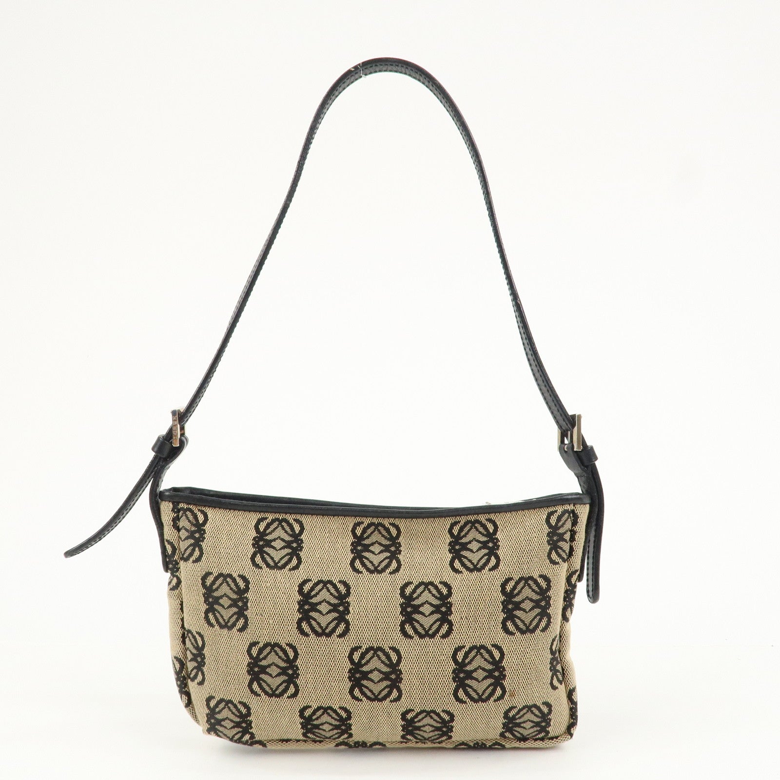 LOEWE Anagram Canvas Leather Accessory Pouch Shoulder Bag Beige