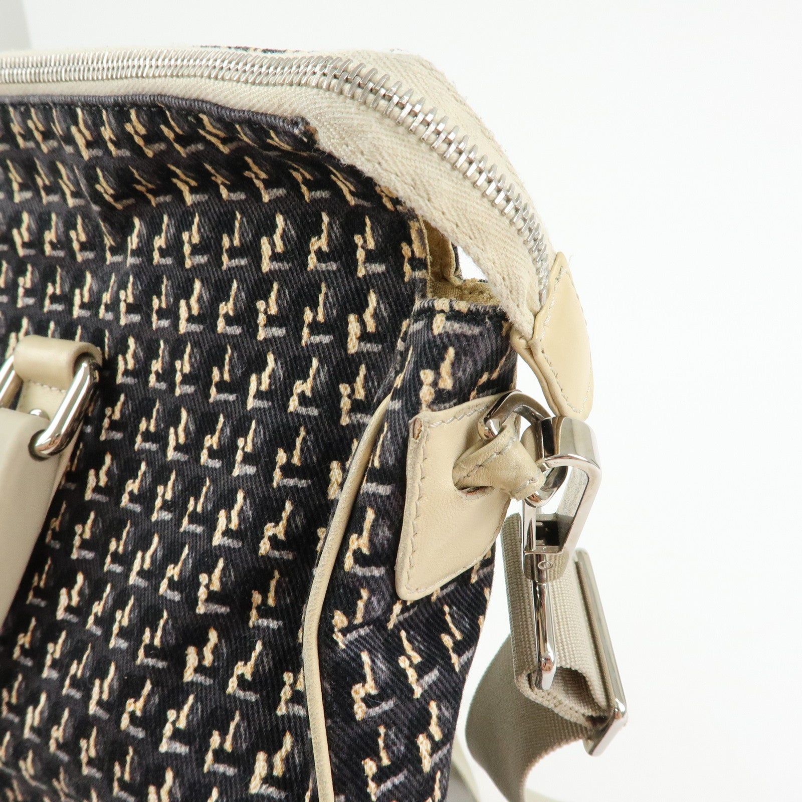 CHANEL Canvas Leather 2Way Bag Hand Bag Shoulder Bag Black Ivory