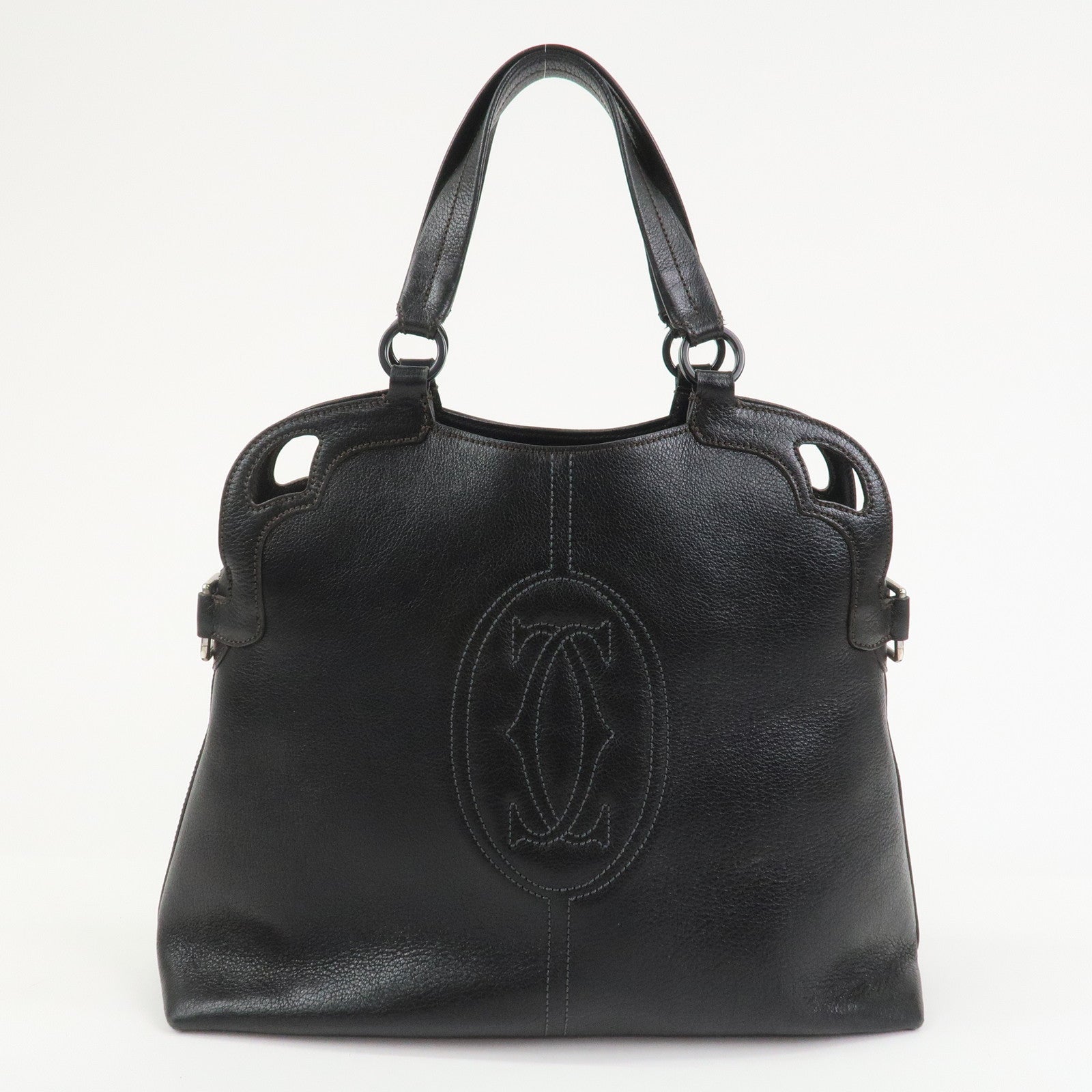 Cartier Marcello Leather Hand Bag Tote Bag Black