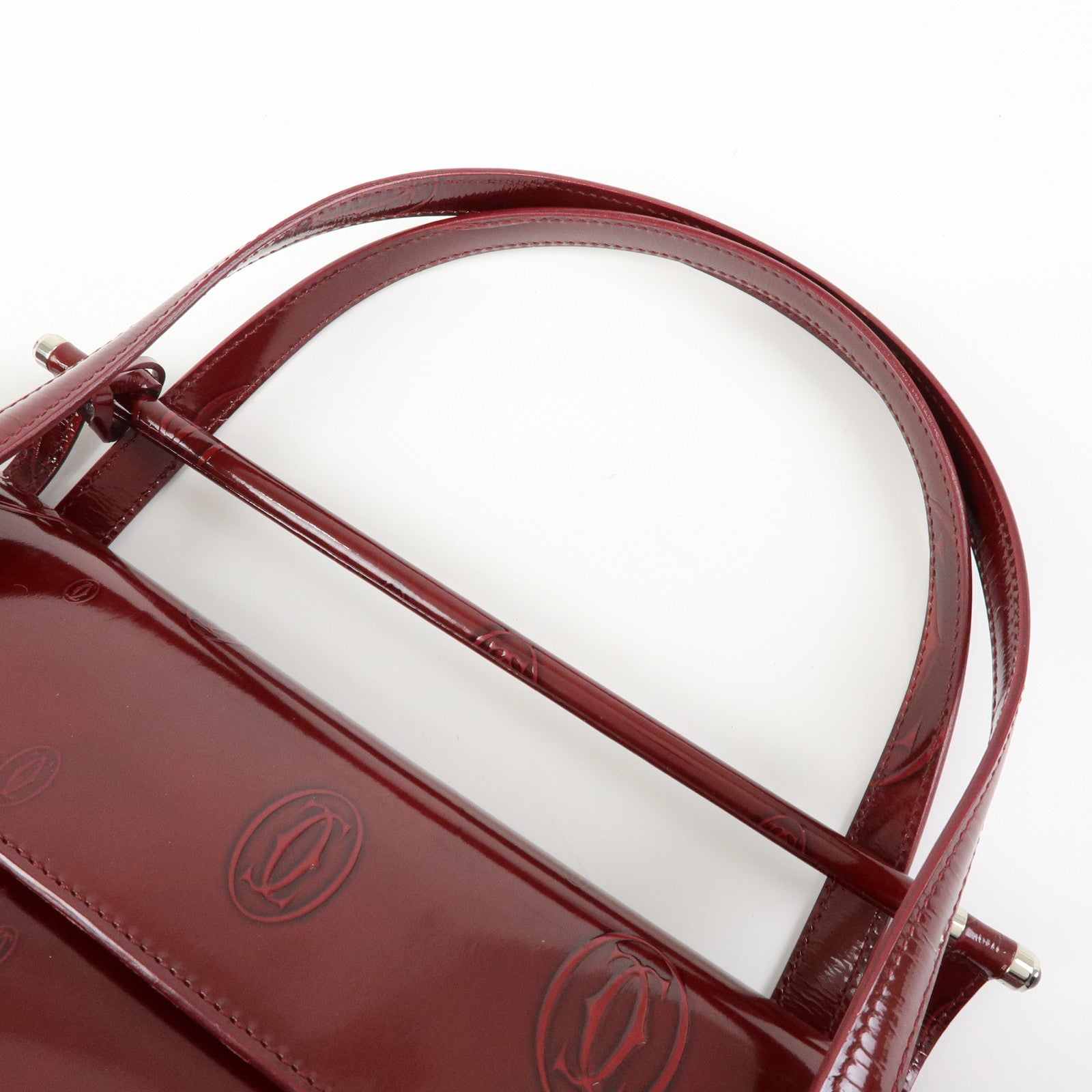Cartier Happy Birthday Patent Leather Hand Bag Tote Bag Bordeaux
