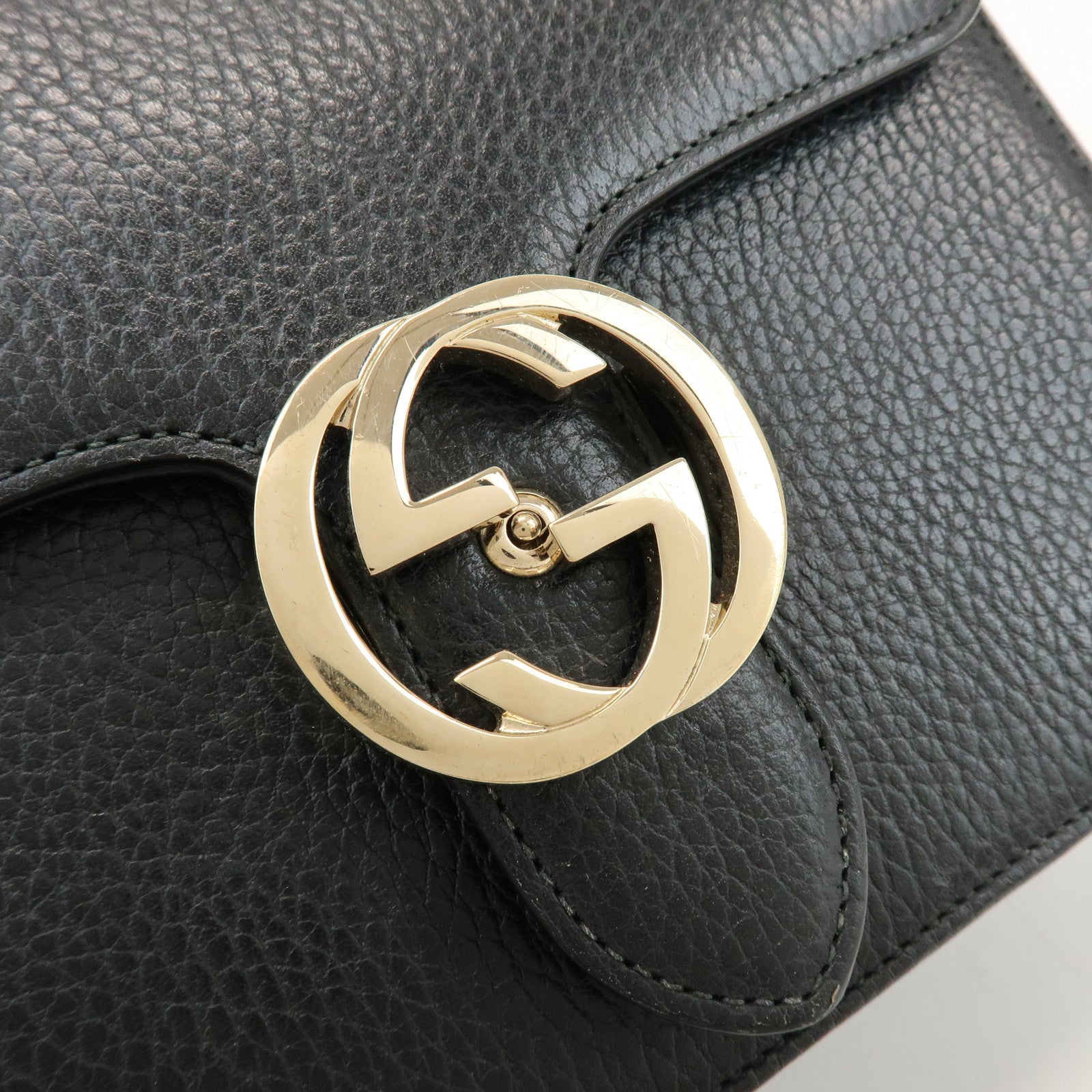 GUCCI Interlocking G Leather Chain Shoulder Hand Bag Black 510304