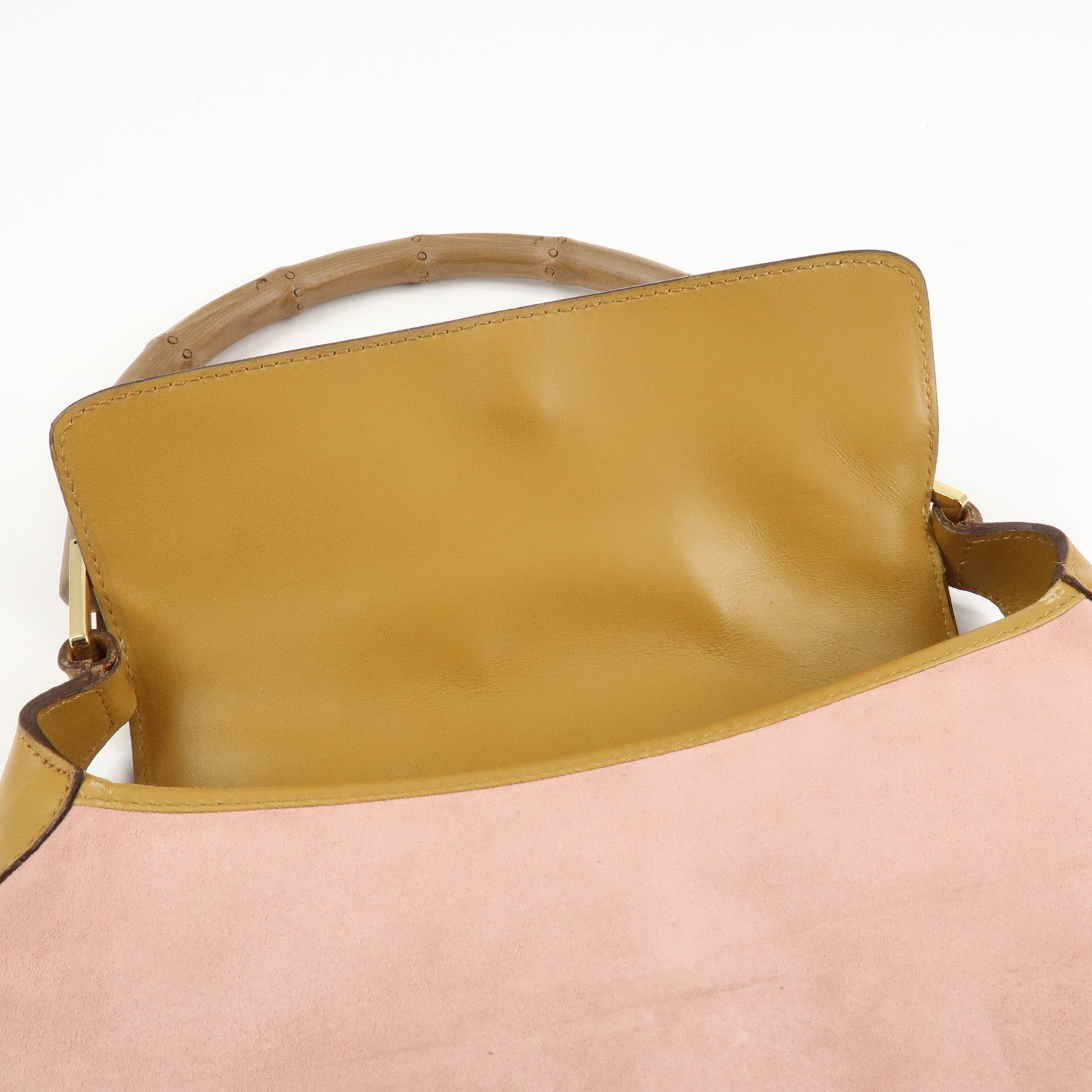 GUCCI Bamboo Suede Leather Shoulder Bag Hand Bag Pink 001.4096